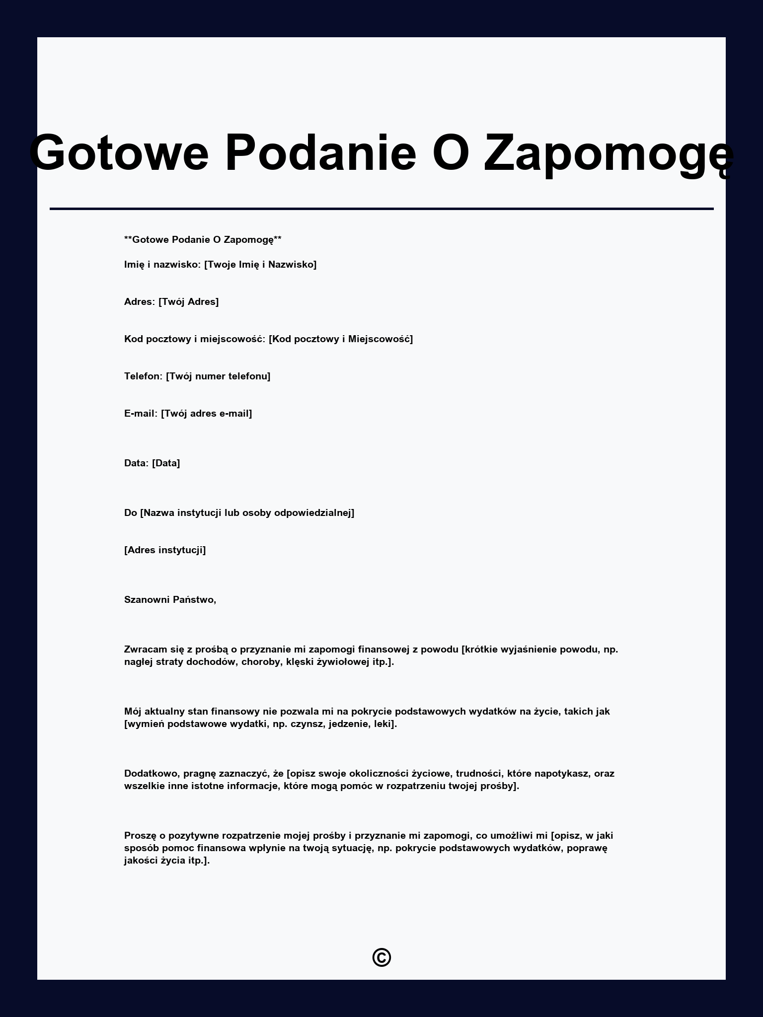 Gotowe Podanie O Zapomogę