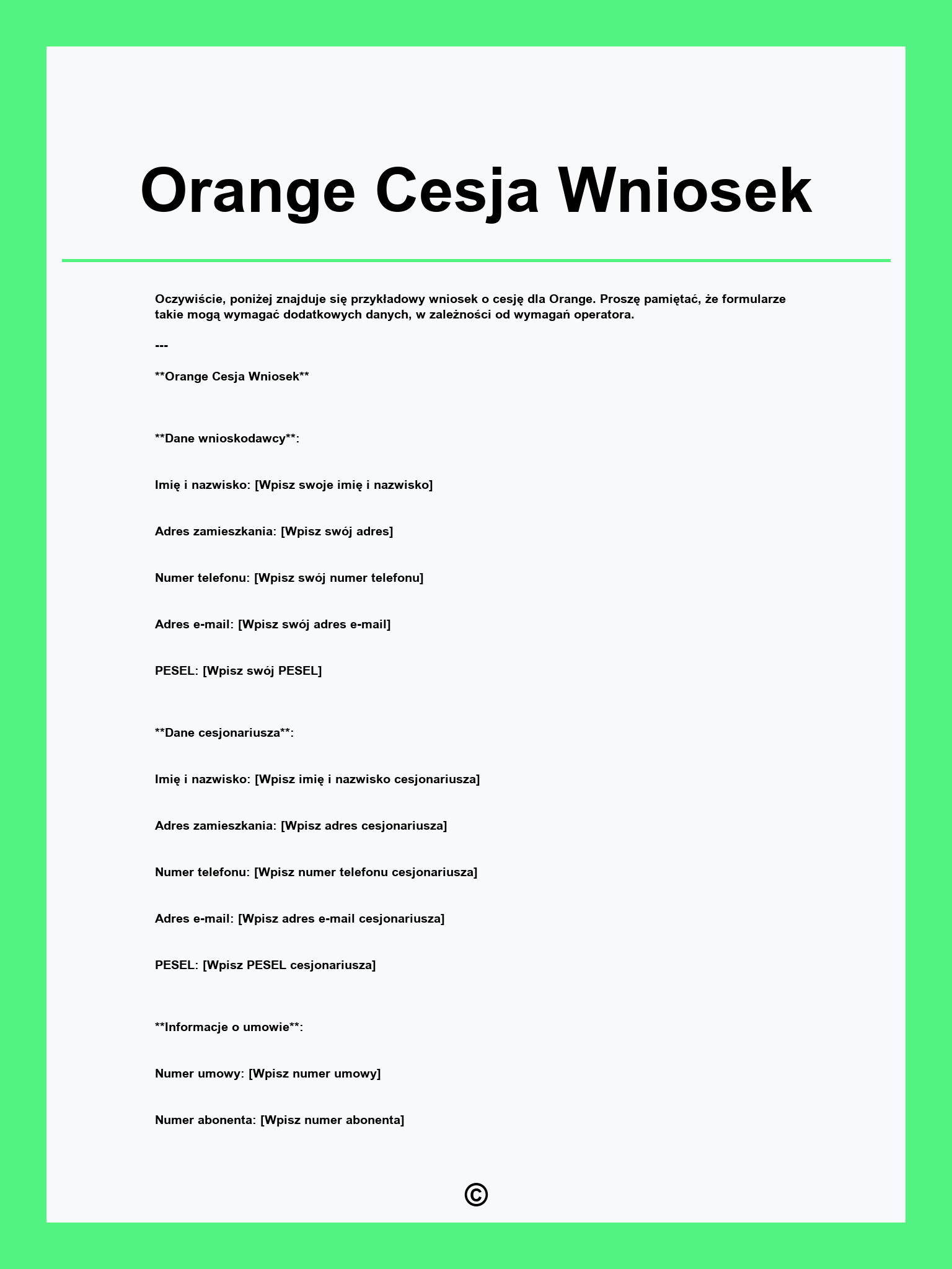 Orange Cesja Wniosek