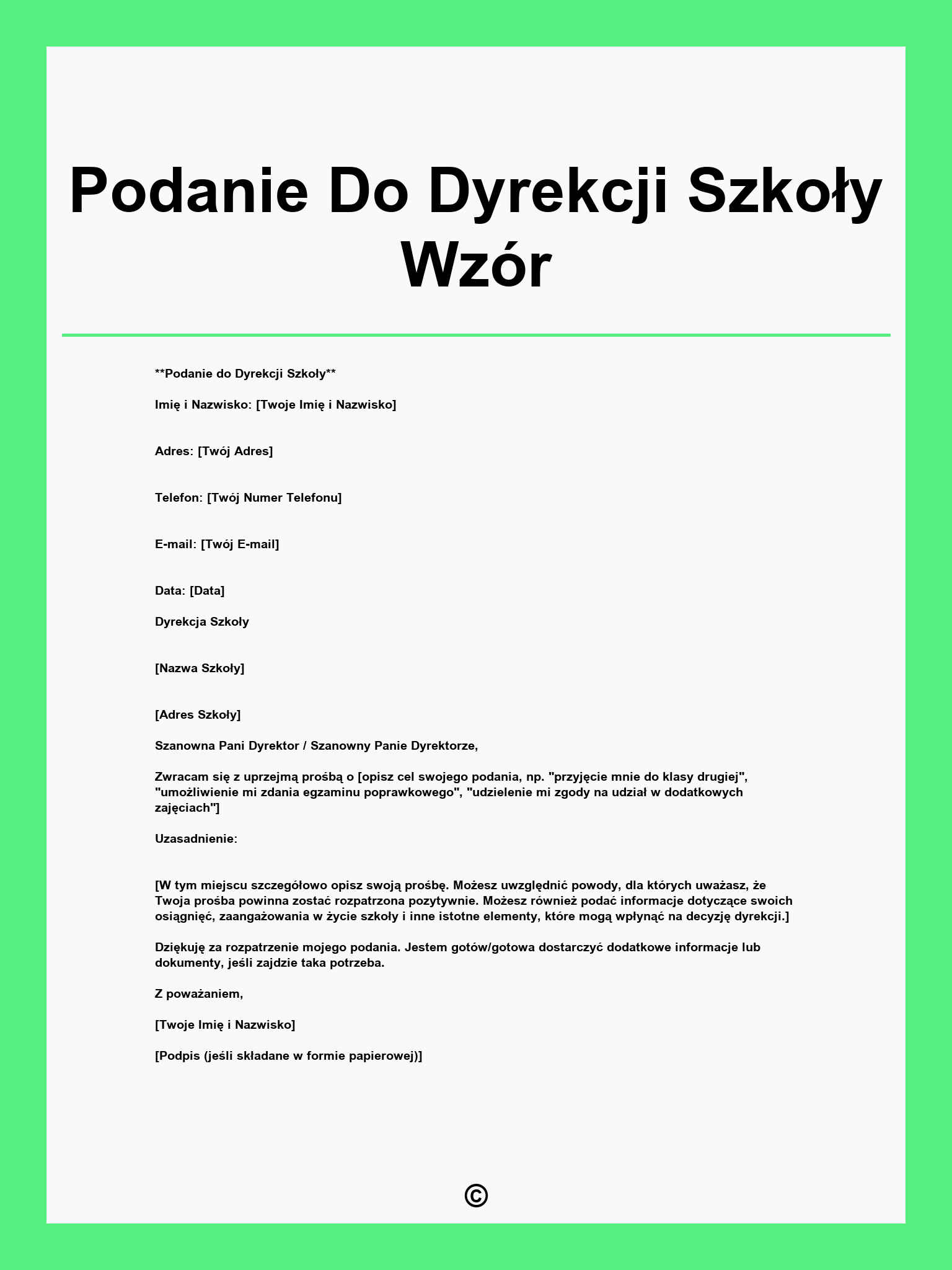 Podanie Do Dyrekcji Szkoły Wzór