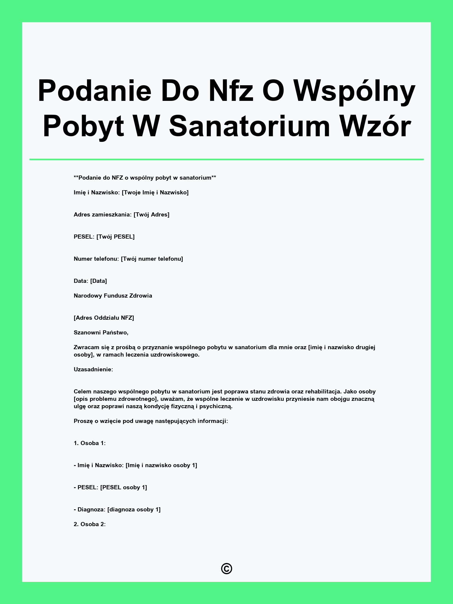 Podanie Do Nfz O Wspólny Pobyt W Sanatorium Wzór