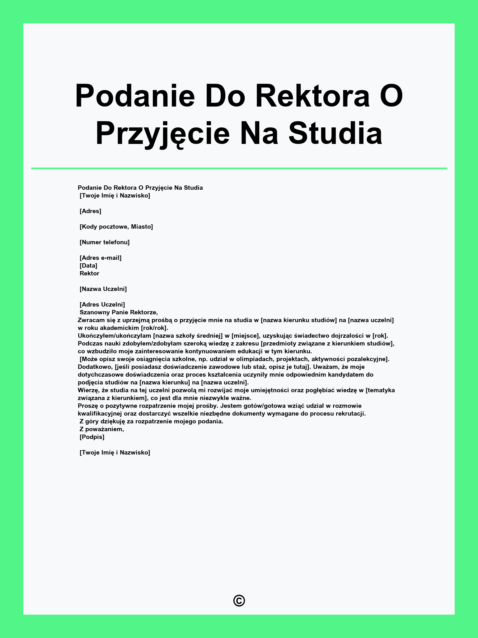 Podanie Do Rektora O Przyjęcie Na Studia