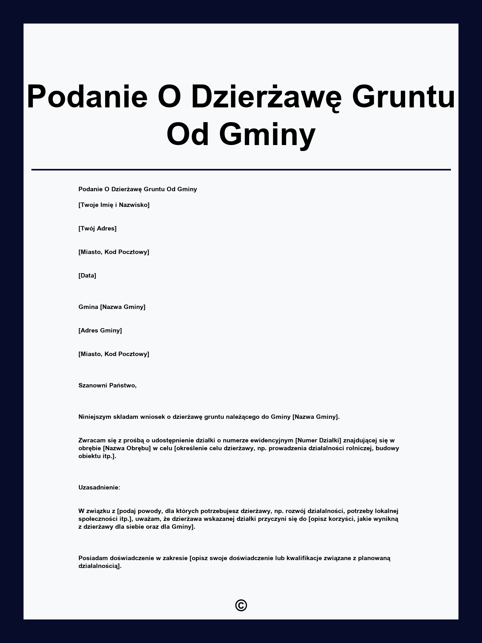 Podanie O Dzierżawę Gruntu Od Gminy