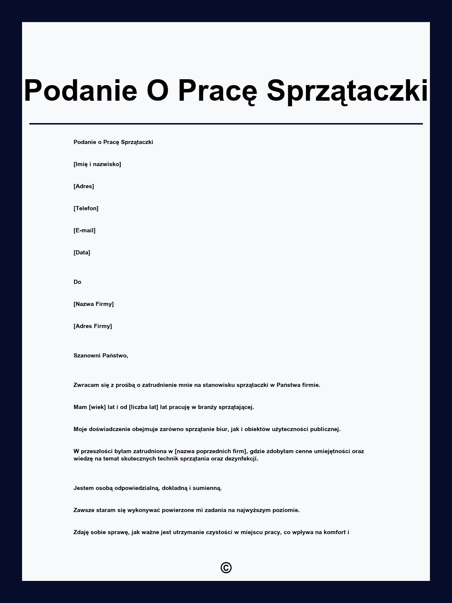 Podanie O Pracę Sprzątaczki