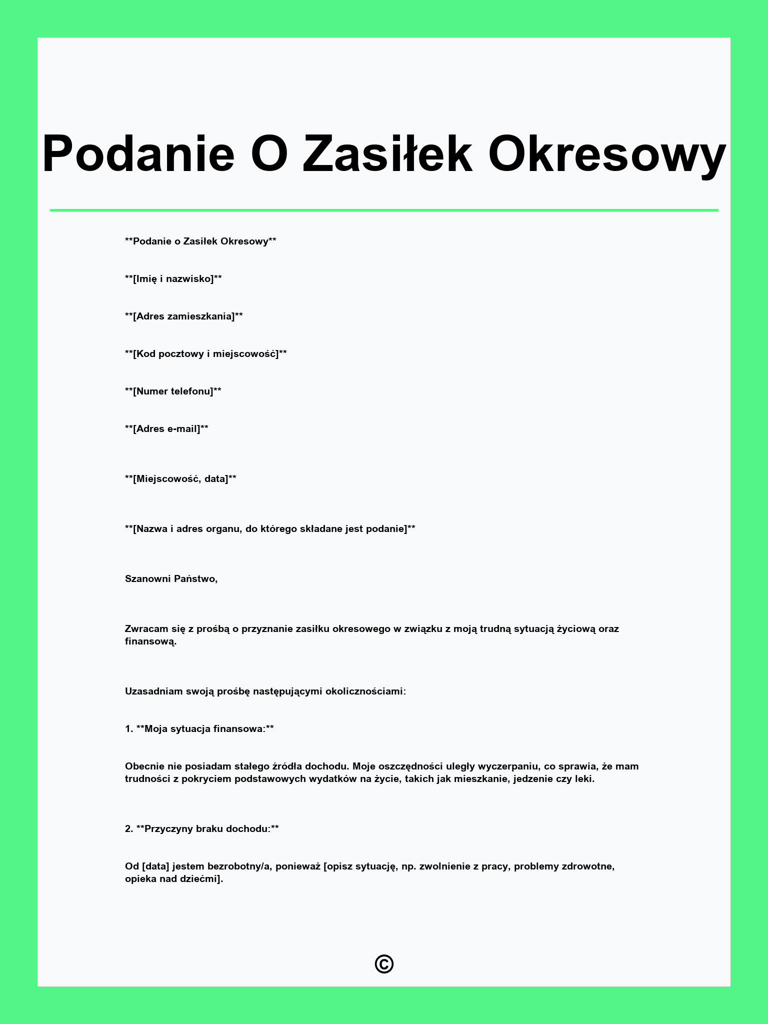 Podanie O Zasiłek Okresowy