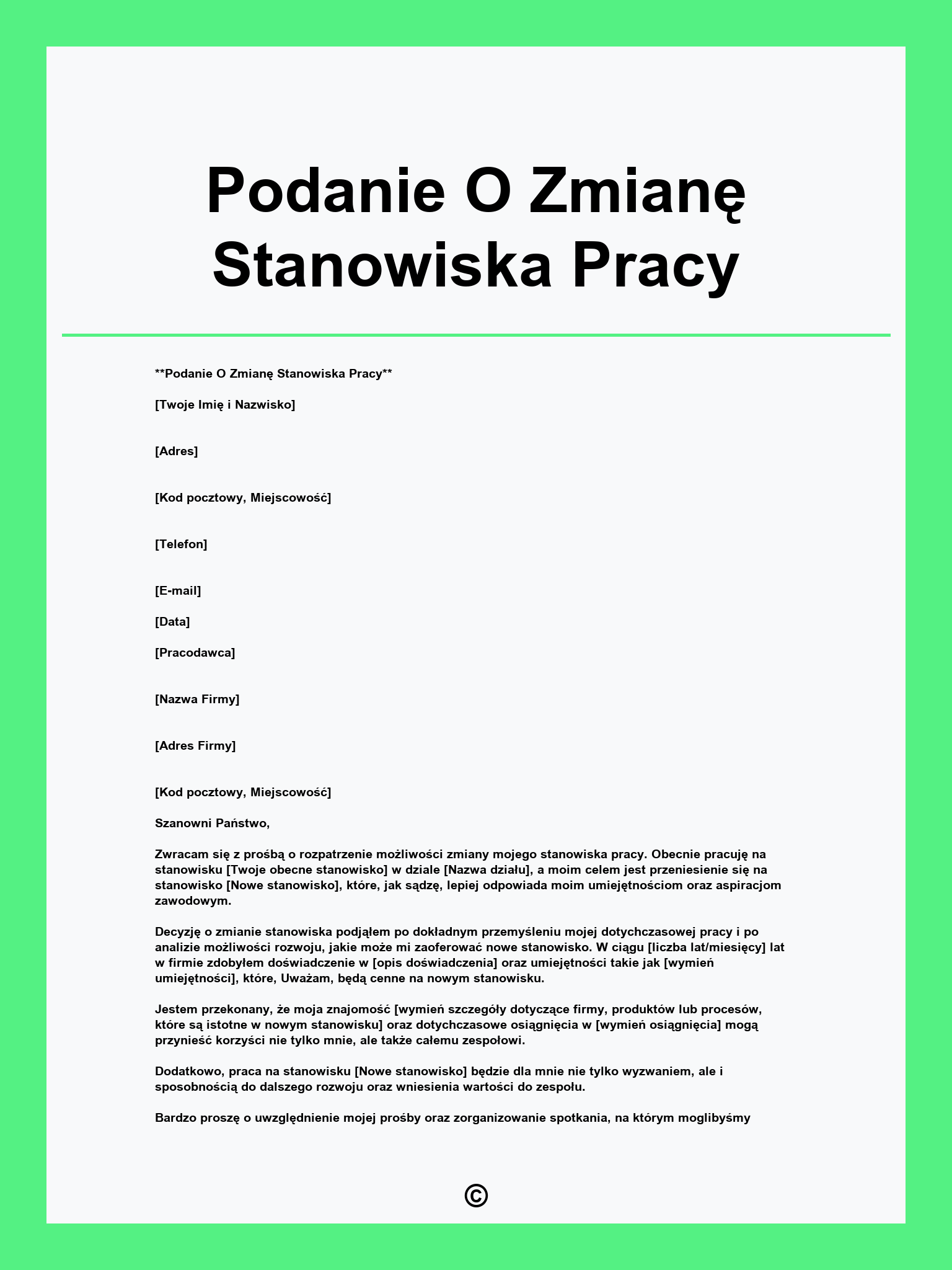 Podanie O Zmianę Stanowiska Pracy
