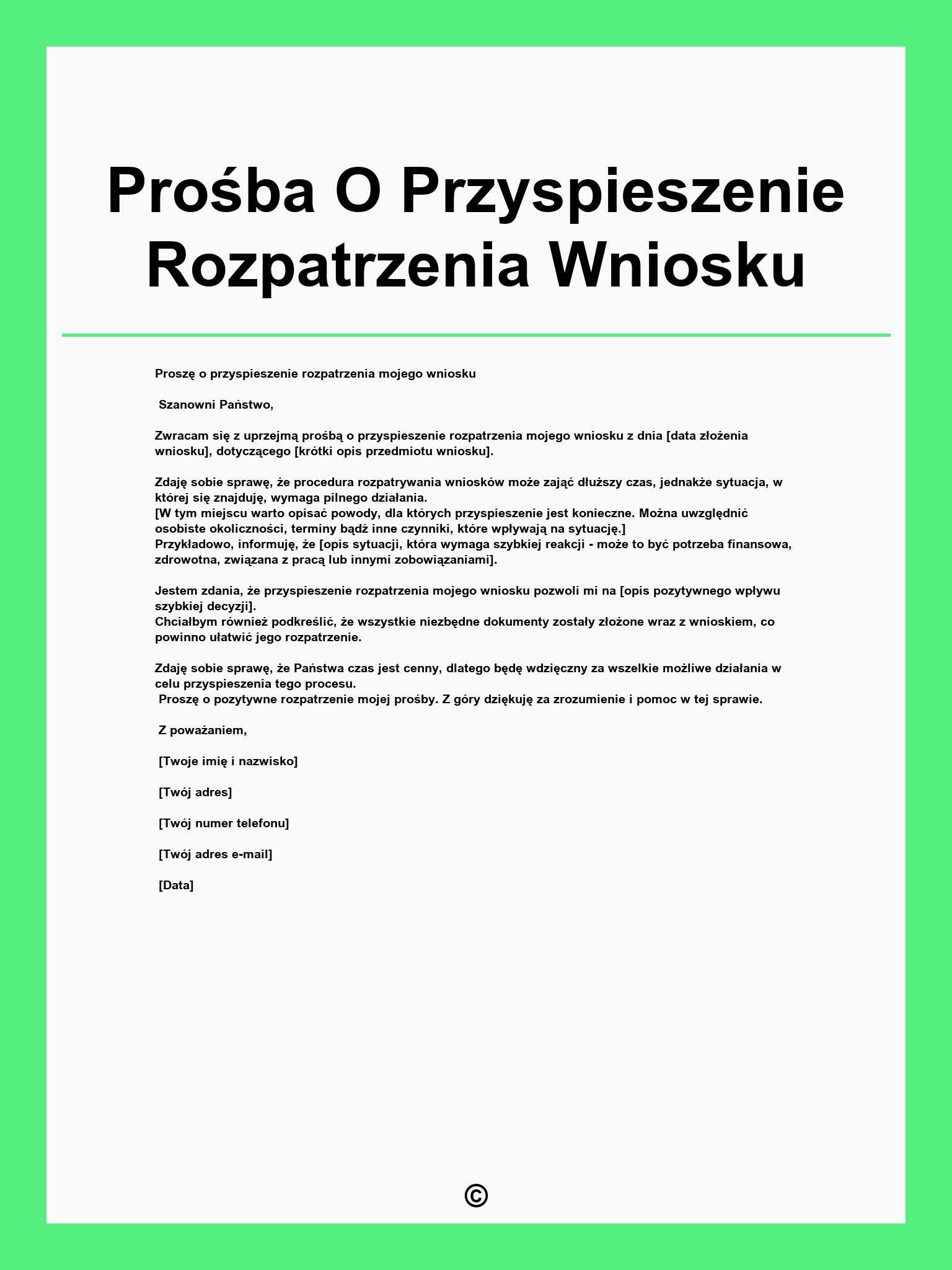 Prośba O Przyspieszenie Rozpatrzenia Wniosku