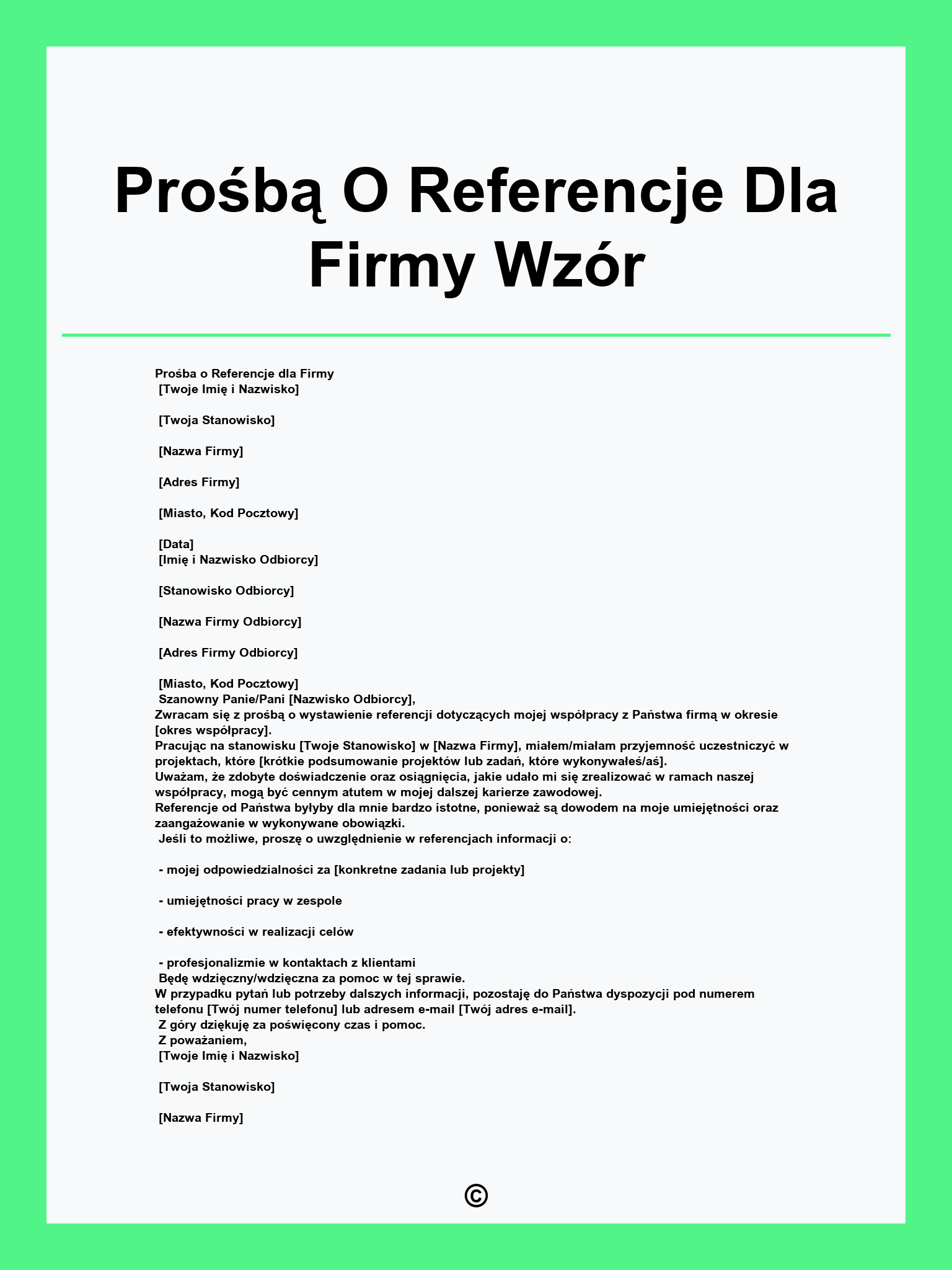 Prośbą O Referencje Dla Firmy Wzór