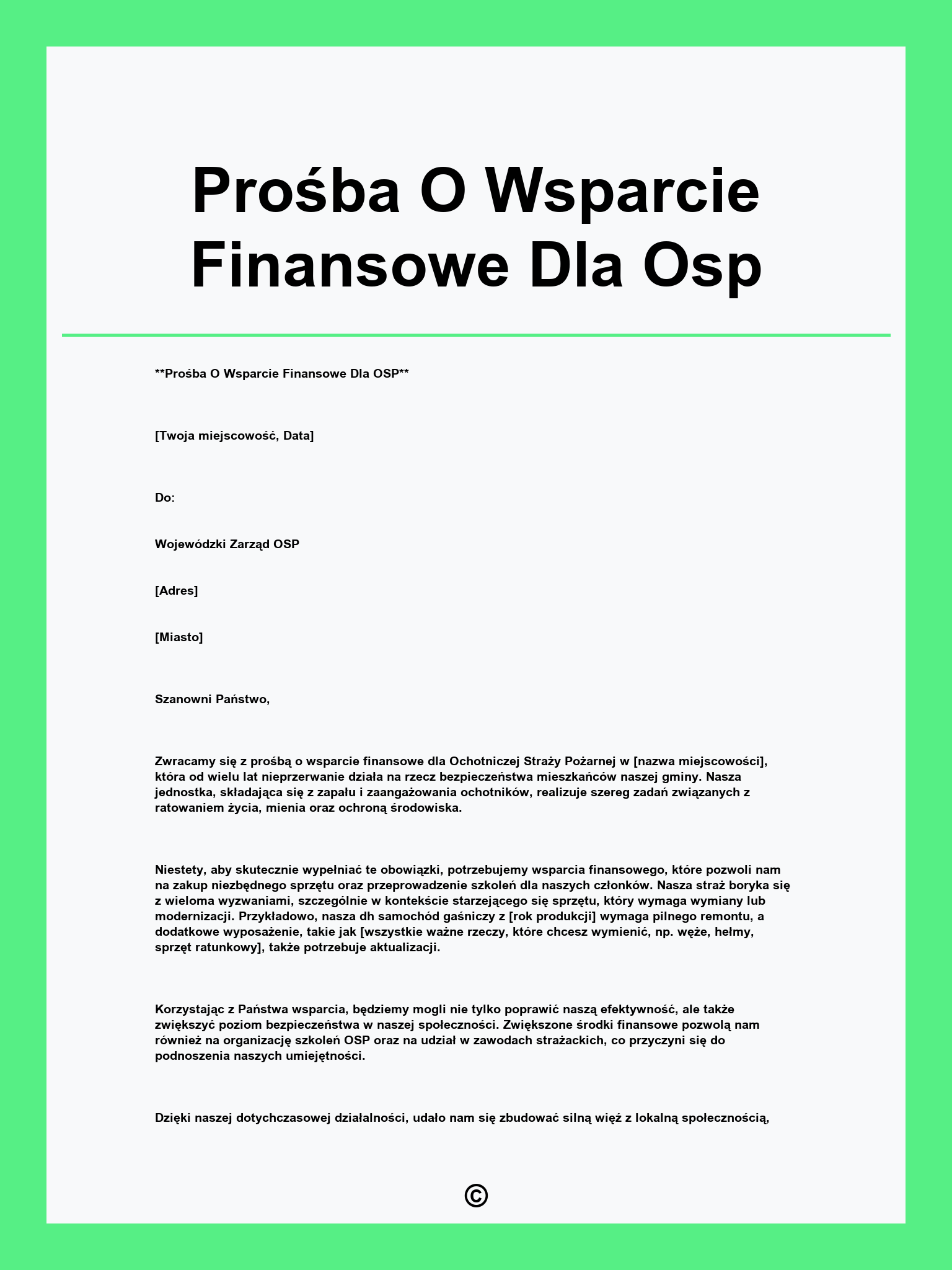 Prośba O Wsparcie Finansowe Dla Osp