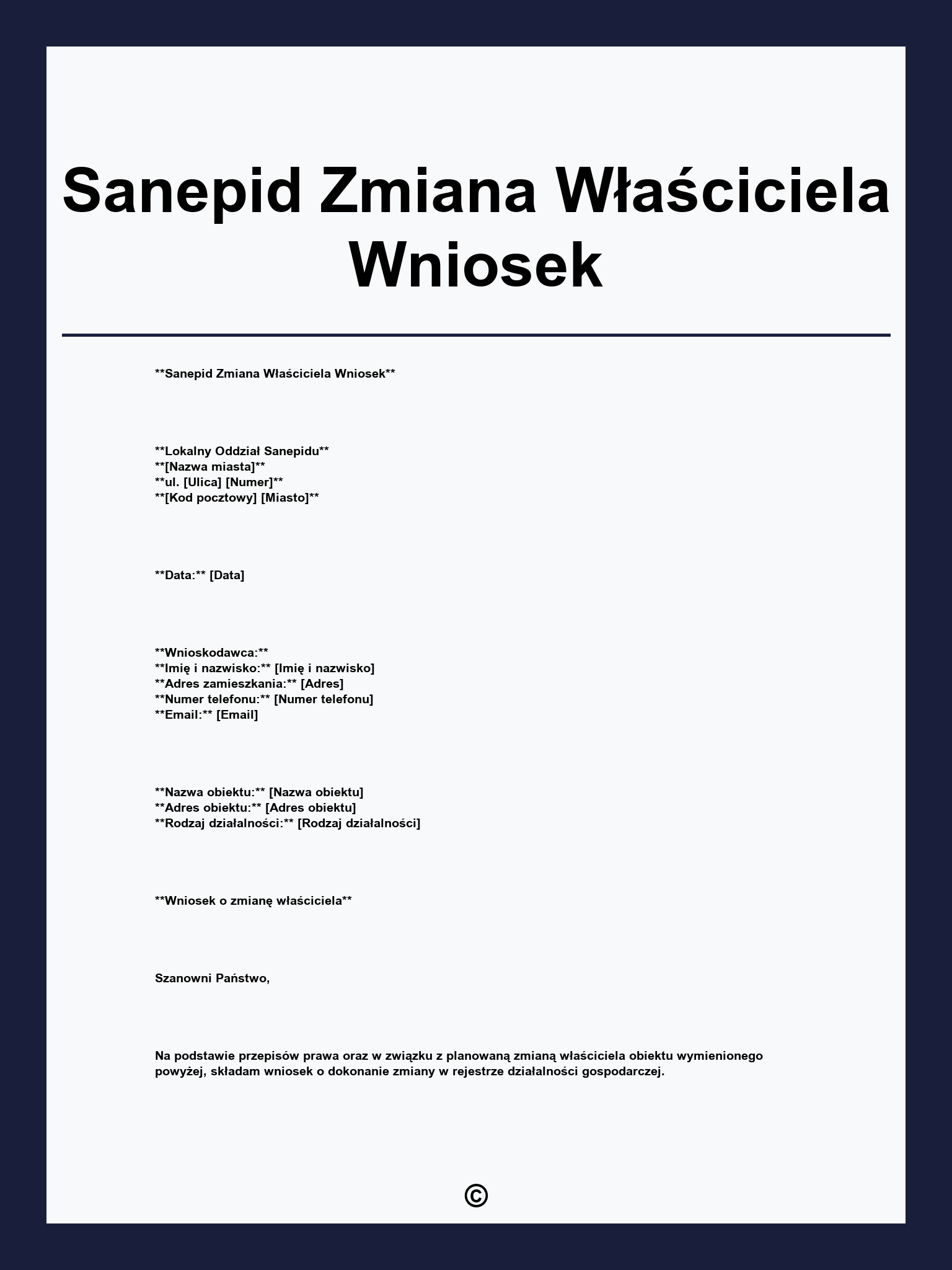 Sanepid Zmiana Właściciela Wniosek