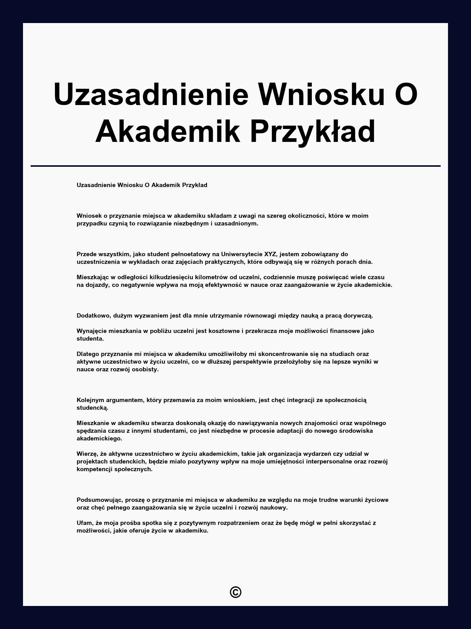 Uzasadnienie Wniosku O Akademik Przykład