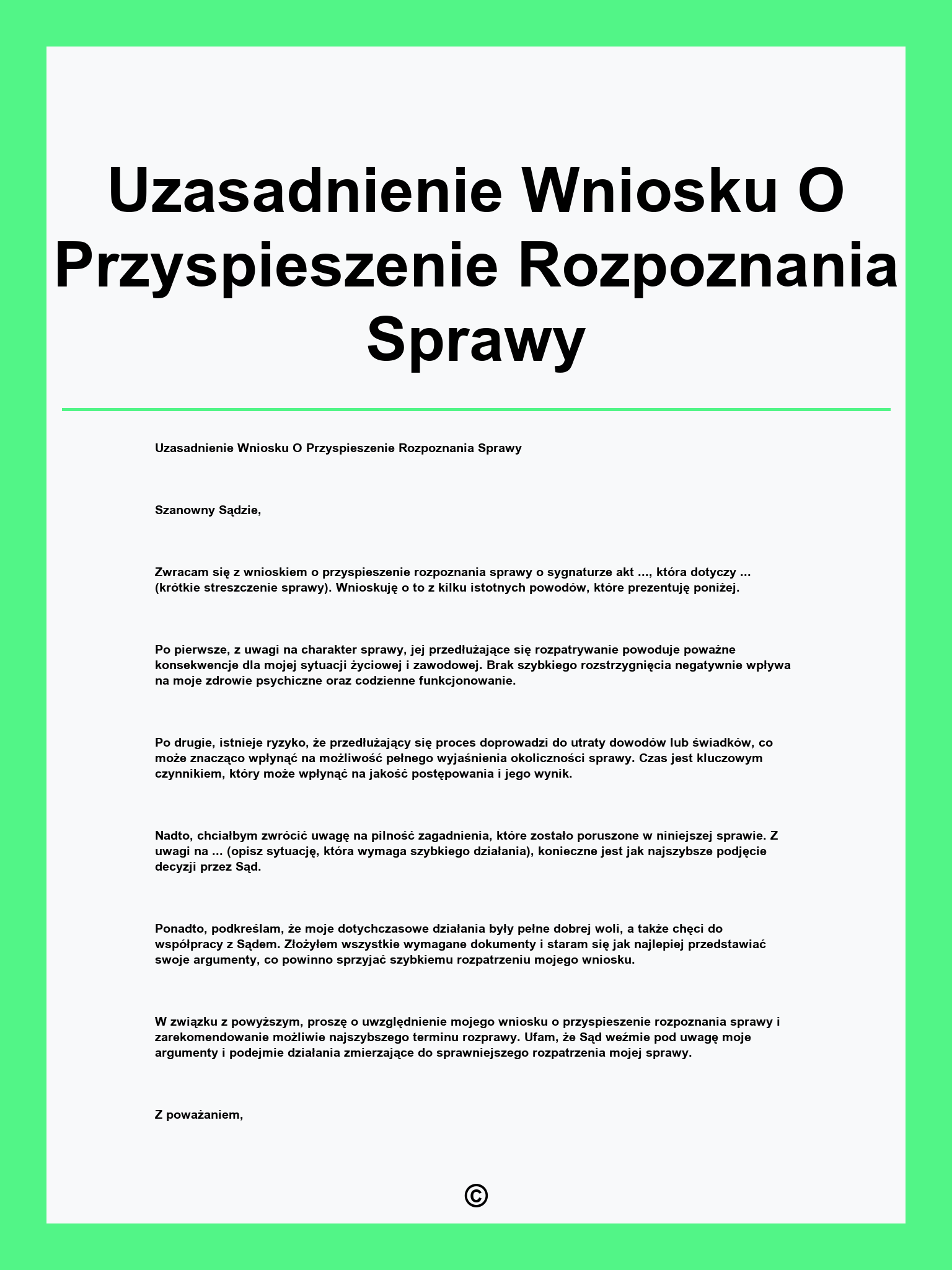 Uzasadnienie Wniosku O Przyspieszenie Rozpoznania Sprawy