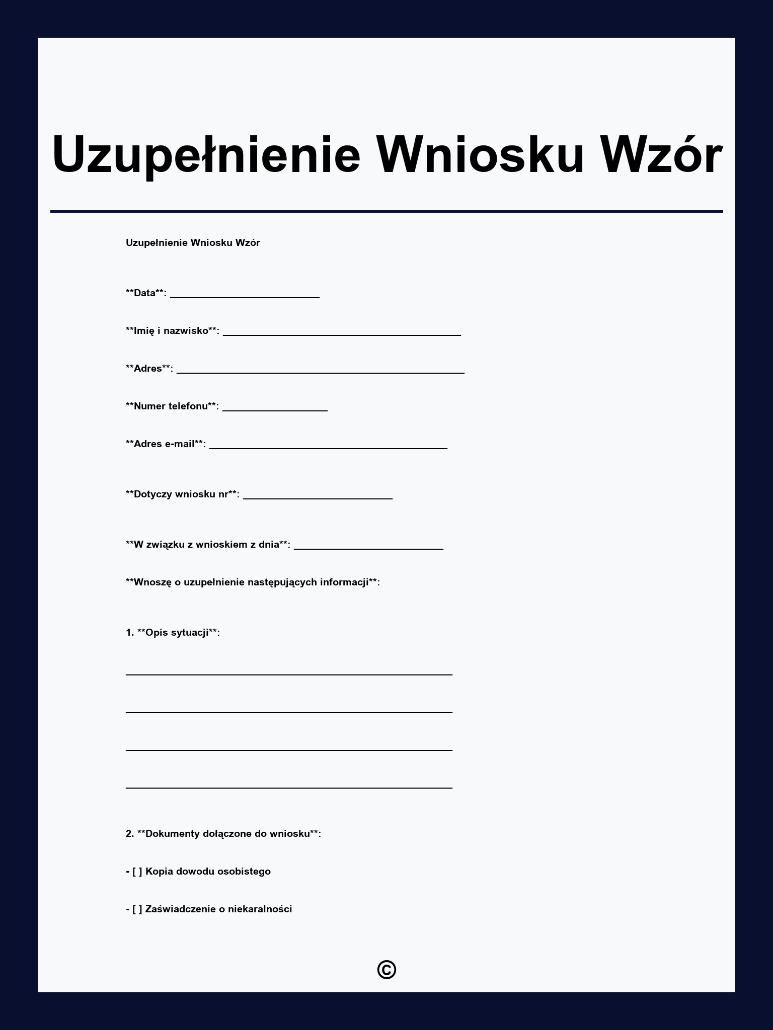 Uzupełnienie Wniosku Wzór