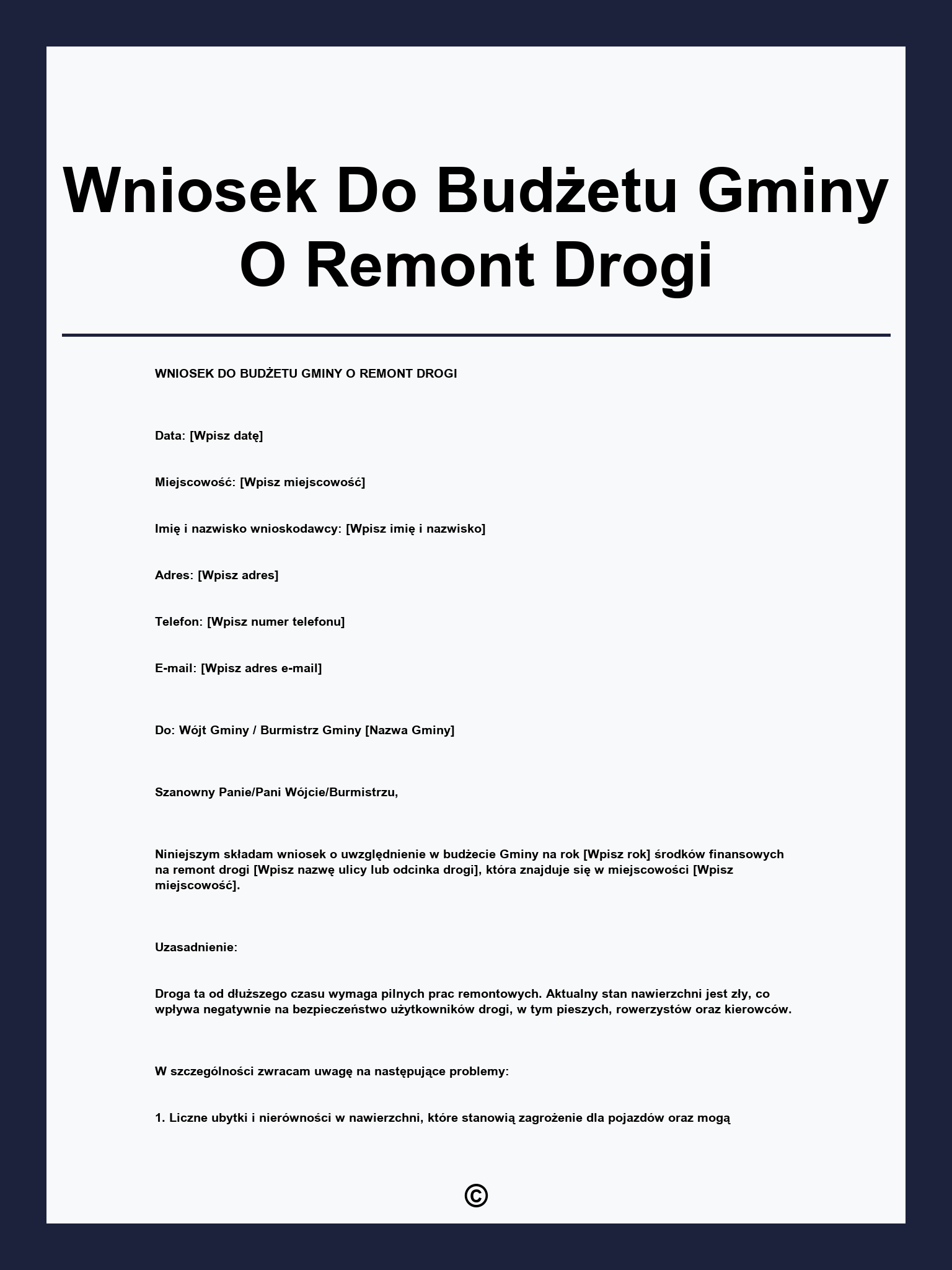 Wniosek Do Budżetu Gminy O Remont Drogi