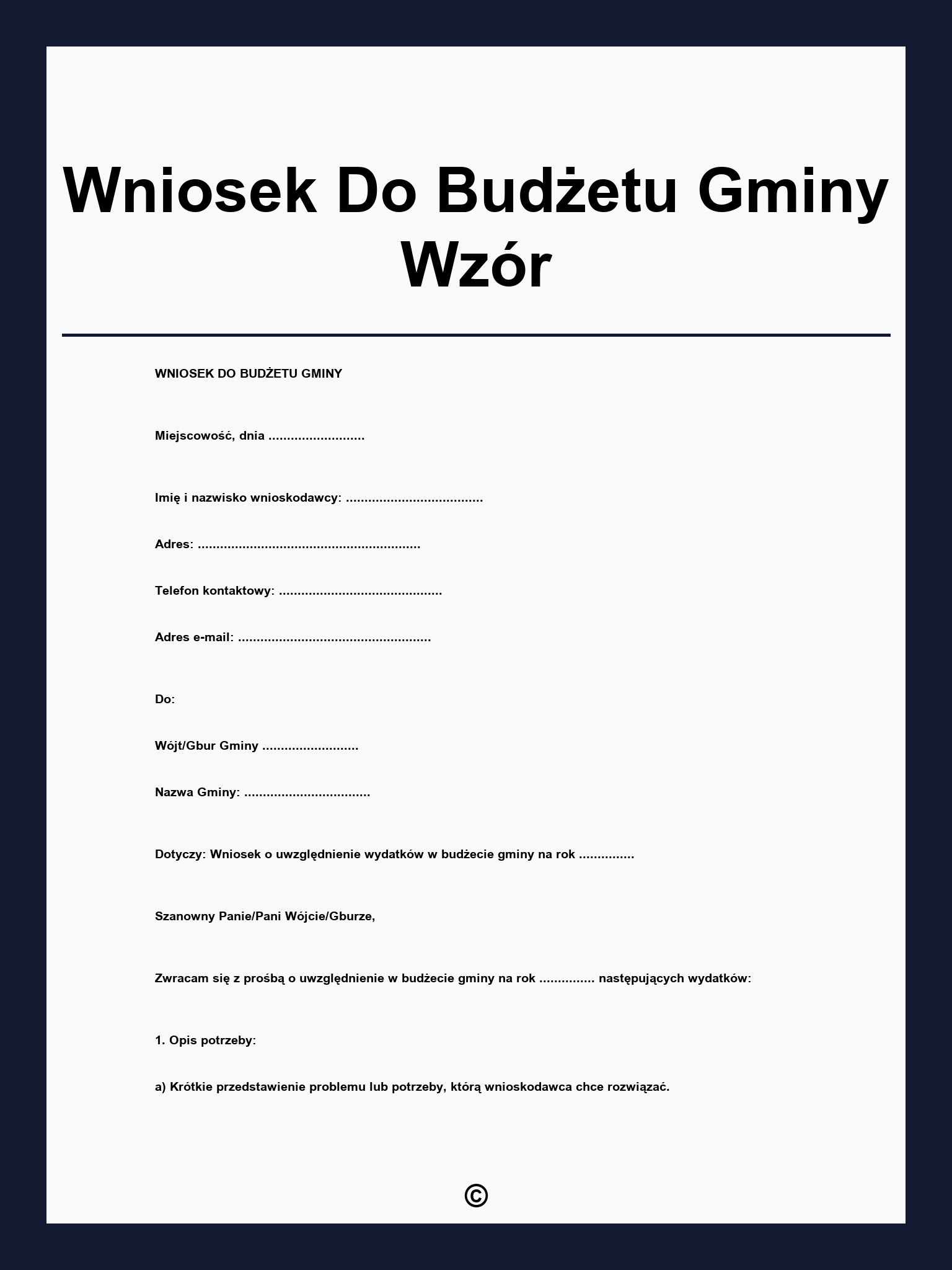 Wniosek Do Budżetu Gminy Wzór