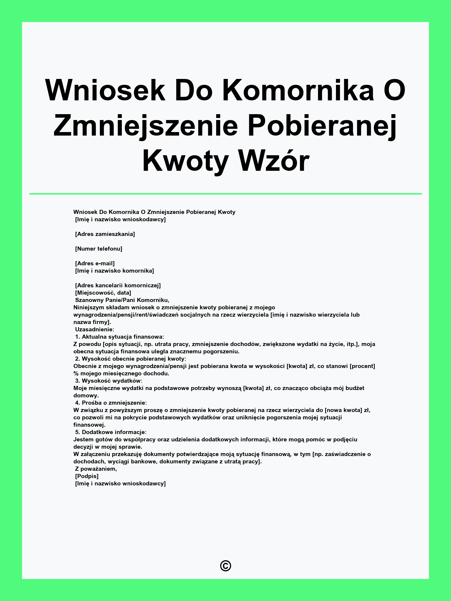 Wniosek Do Komornika O Zmniejszenie Pobieranej Kwoty Wzór