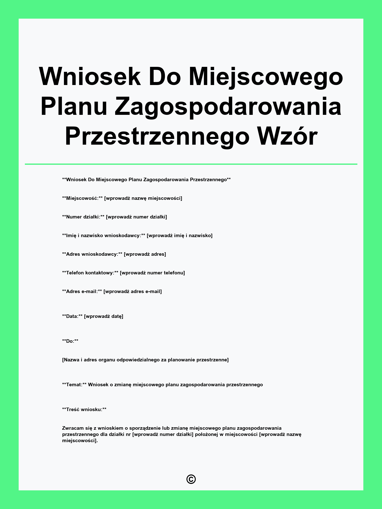 Wniosek Do Miejscowego Planu Zagospodarowania Przestrzennego Wzór