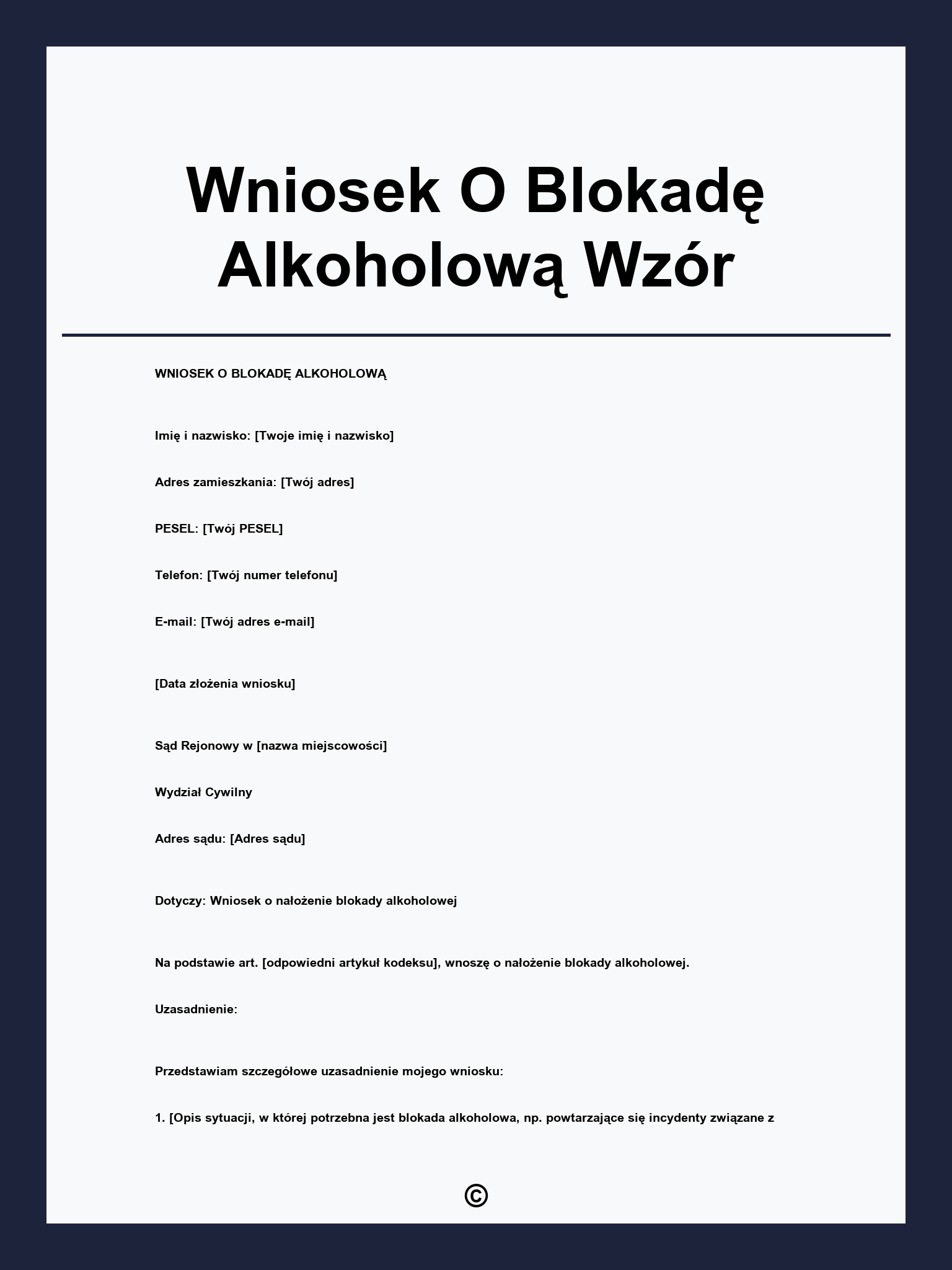 Wniosek O Blokadę Alkoholową Wzór