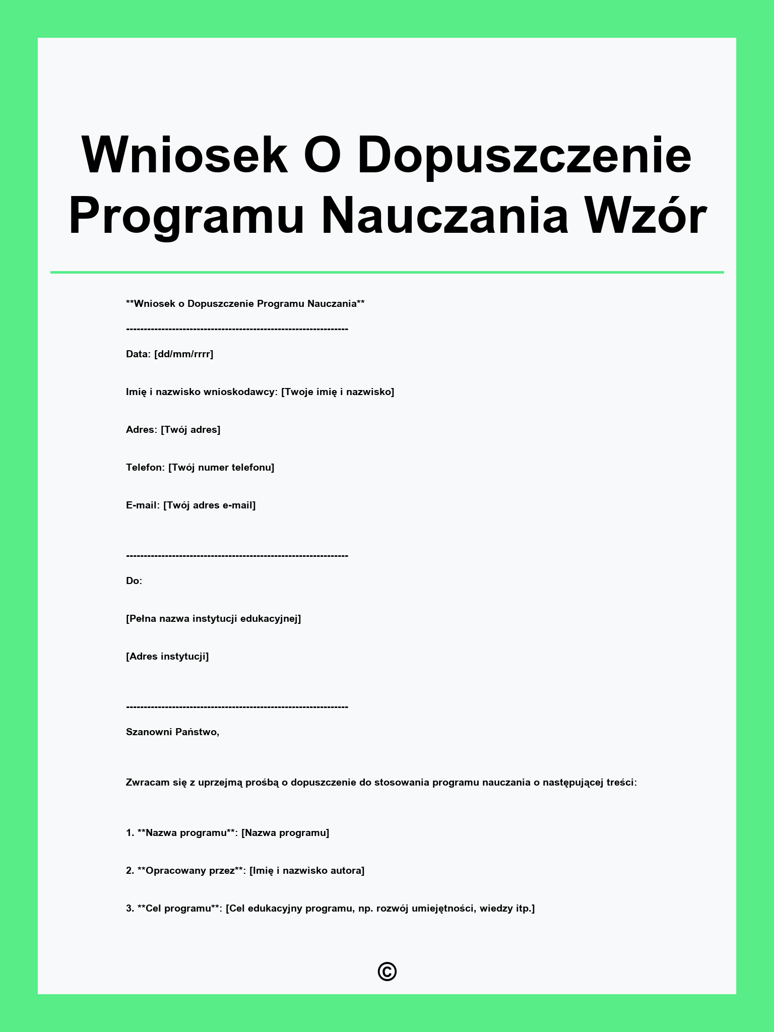 Wniosek O Dopuszczenie Programu Nauczania Wzór