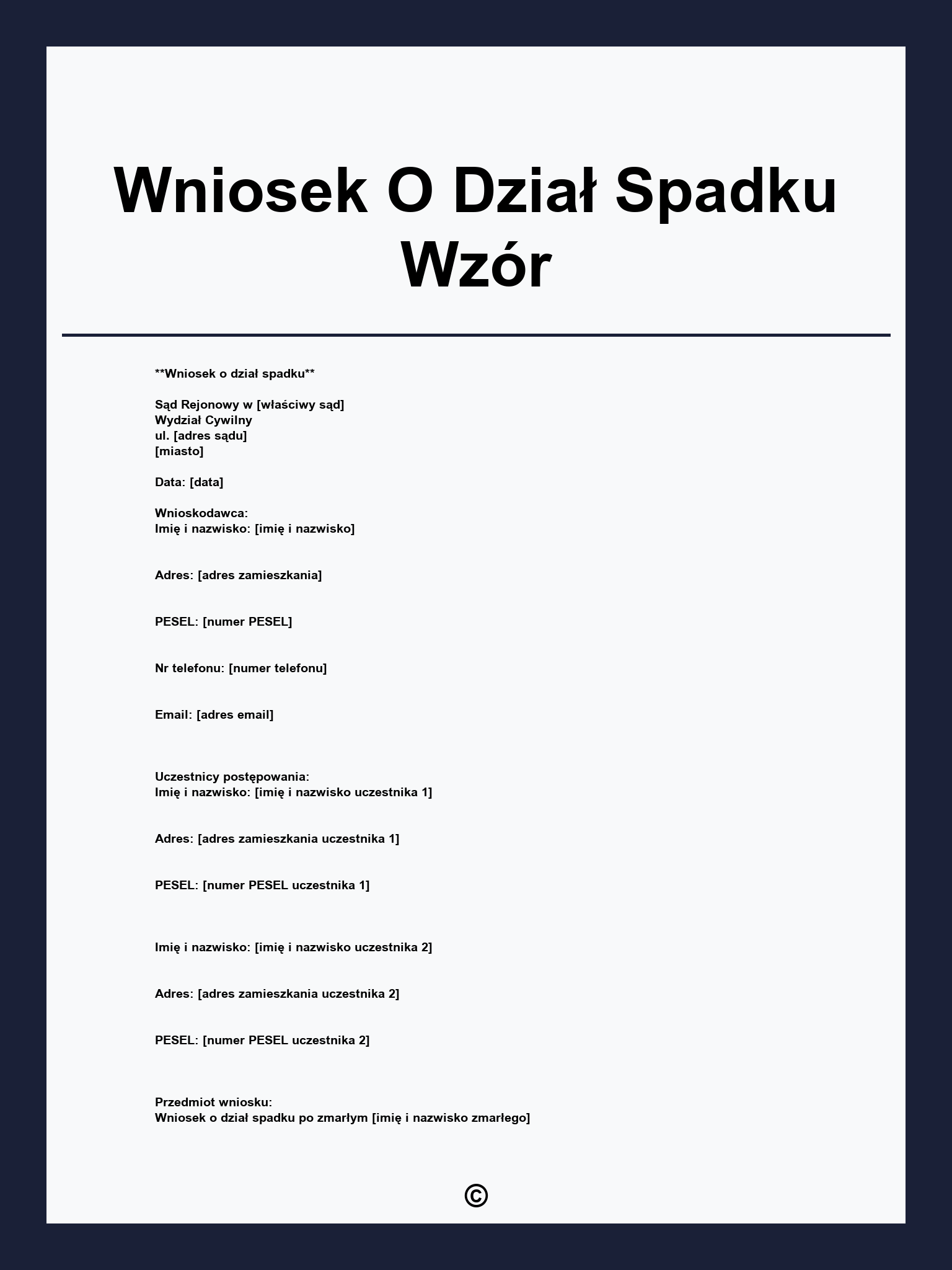 Wniosek O Dział Spadku Wzór