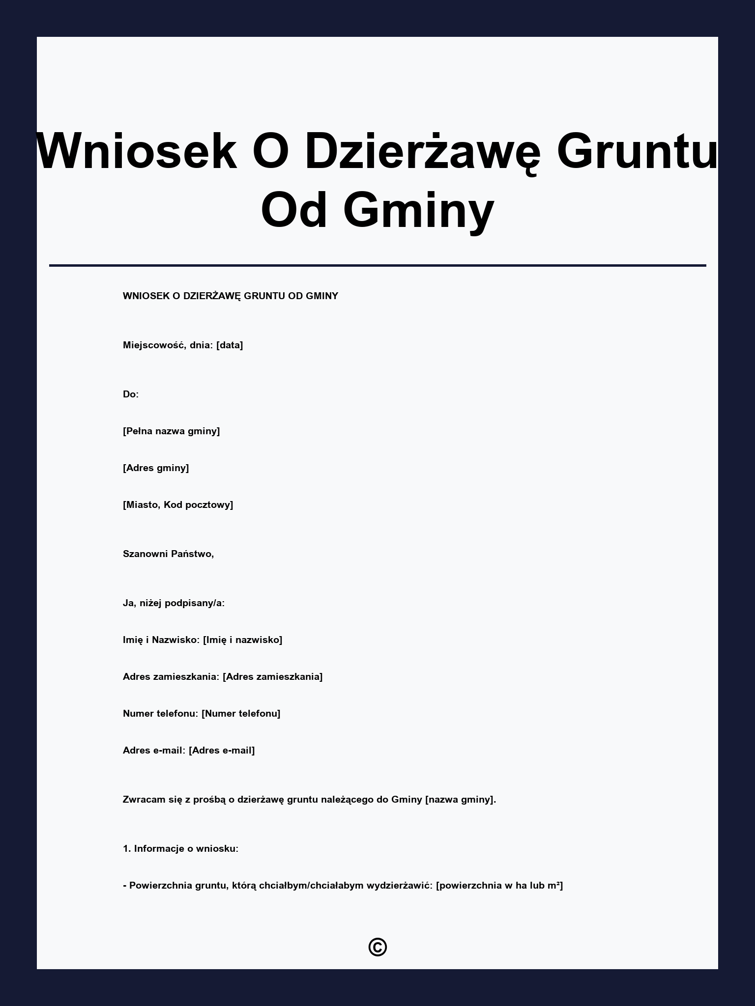 Wniosek O Dzierżawę Gruntu Od Gminy