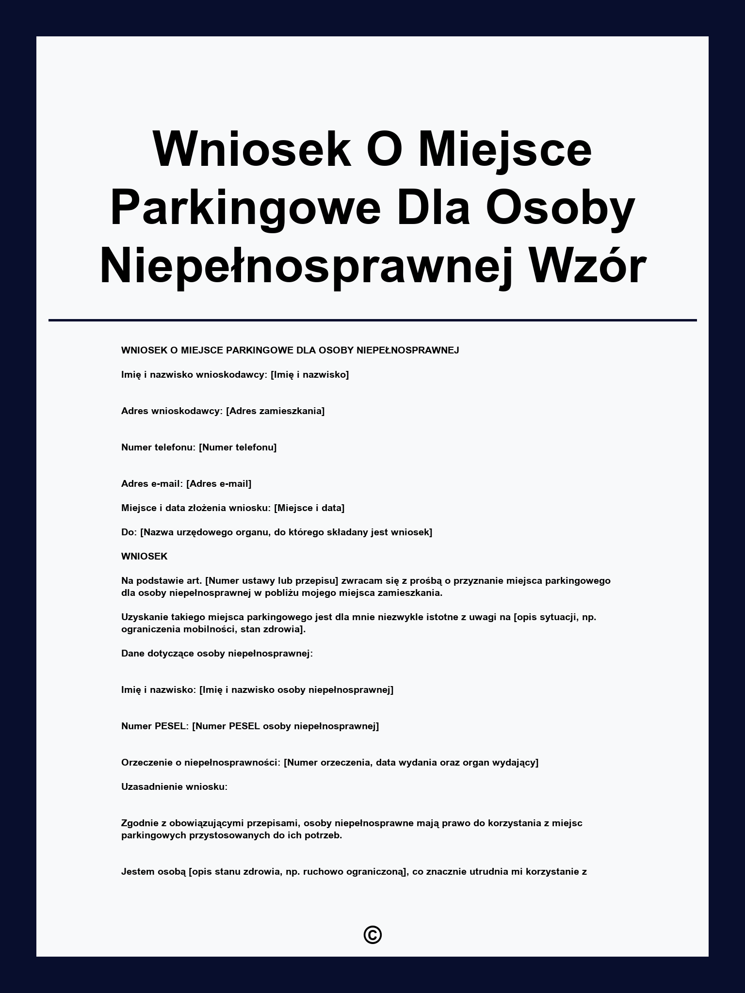 Wniosek O Miejsce Parkingowe Dla Osoby Niepełnosprawnej Wzór