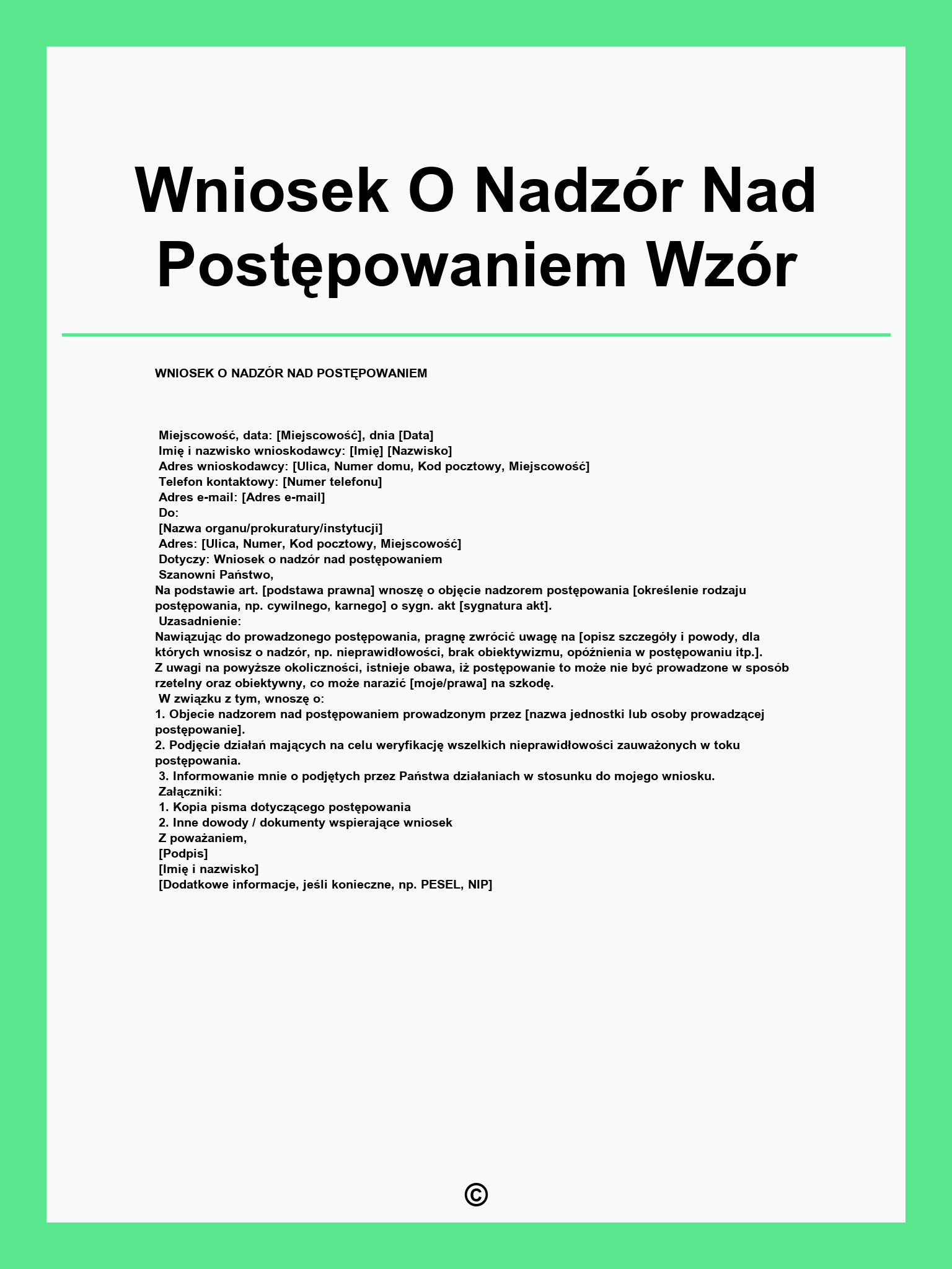 Wniosek O Nadzór Nad Postępowaniem Wzór