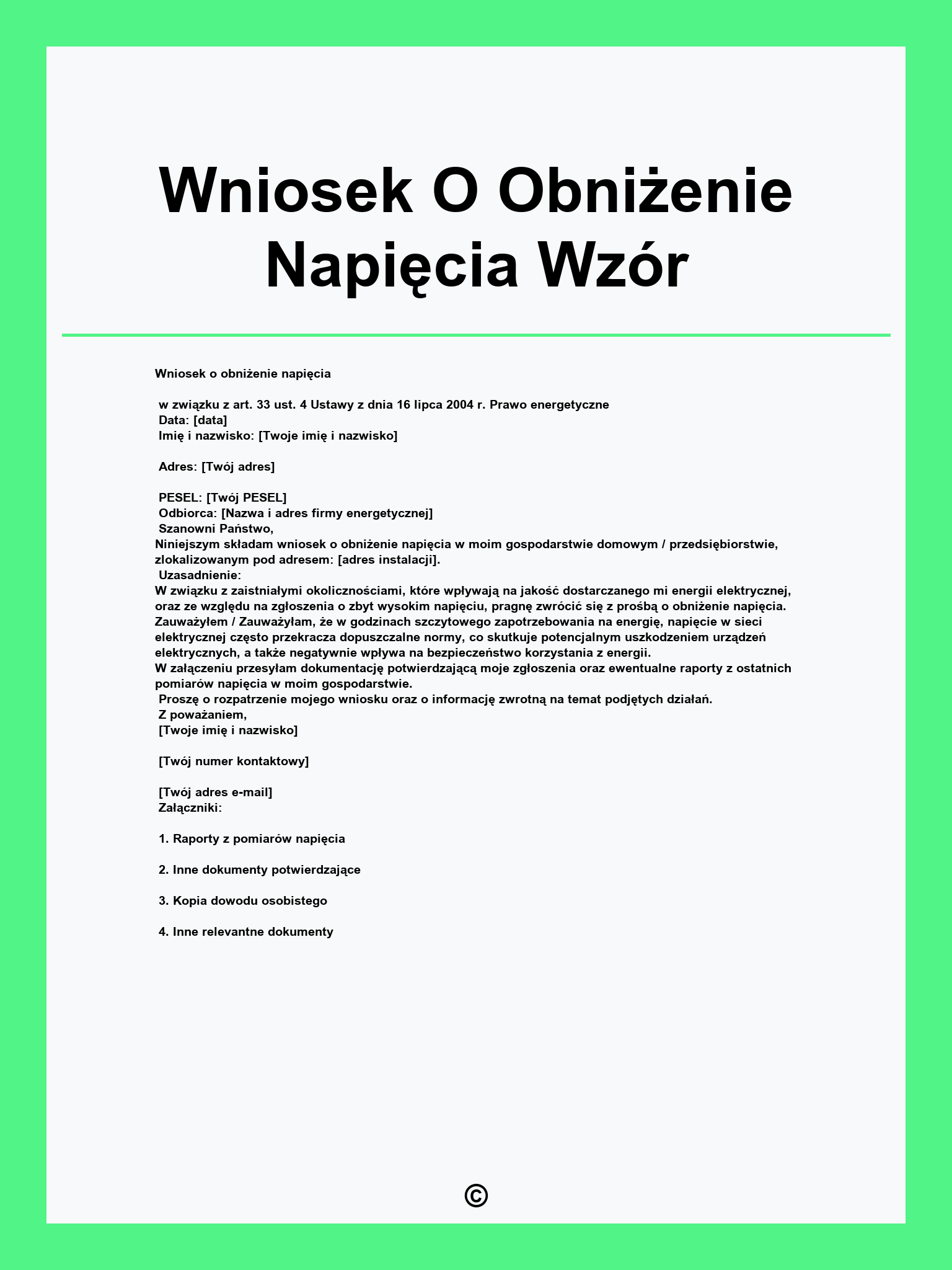Wniosek O Obniżenie Napięcia Wzór