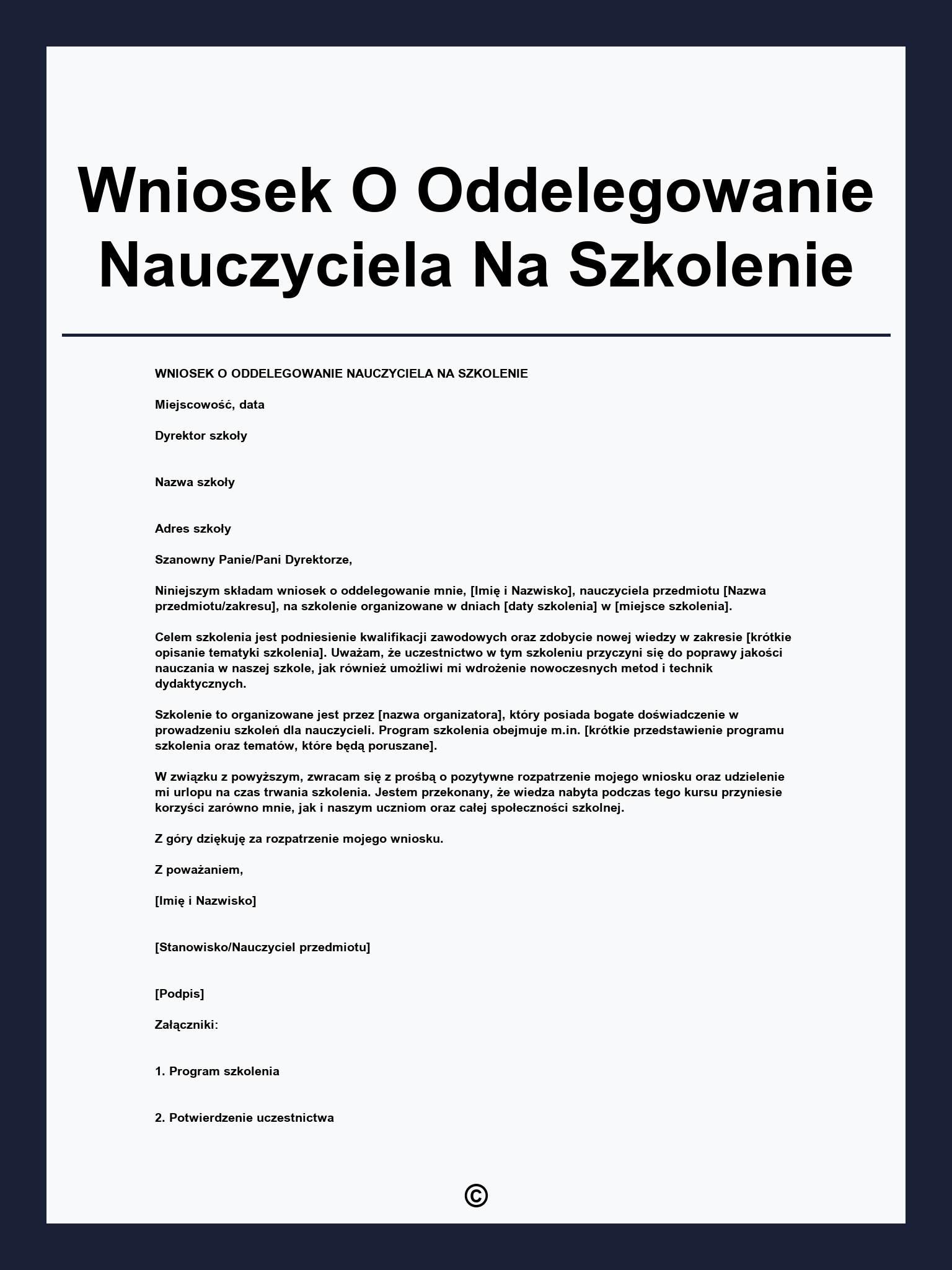 Wniosek O Oddelegowanie Nauczyciela Na Szkolenie