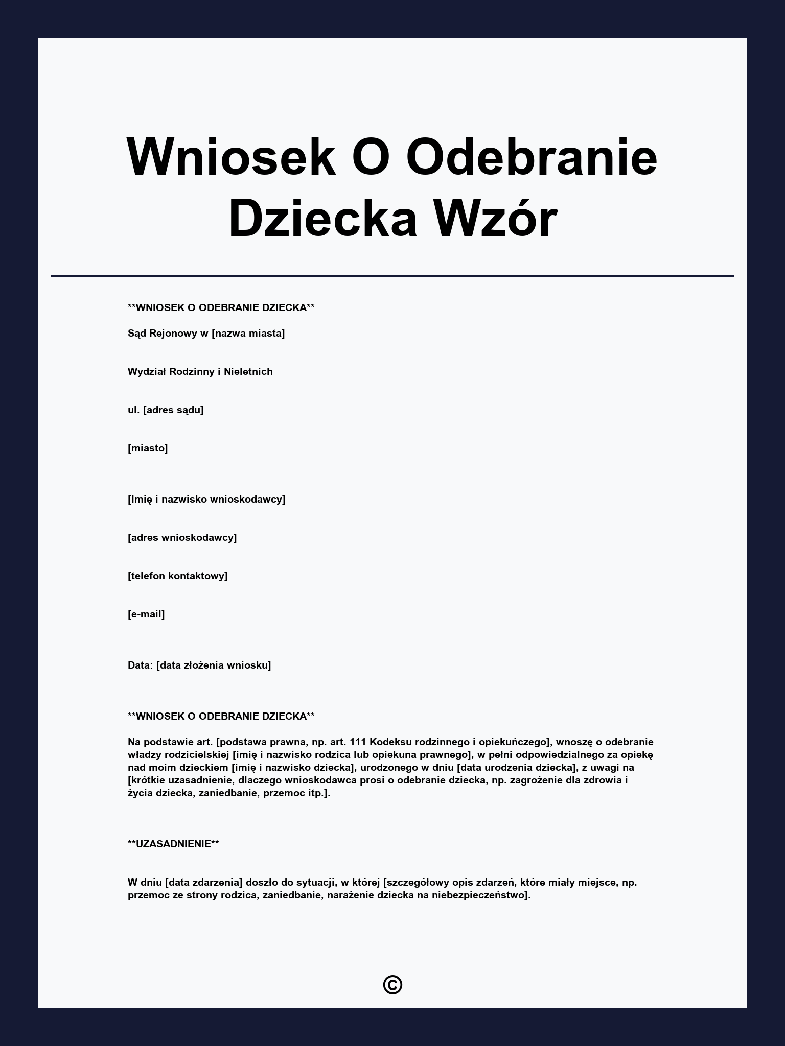 Wniosek O Odebranie Dziecka Wzór