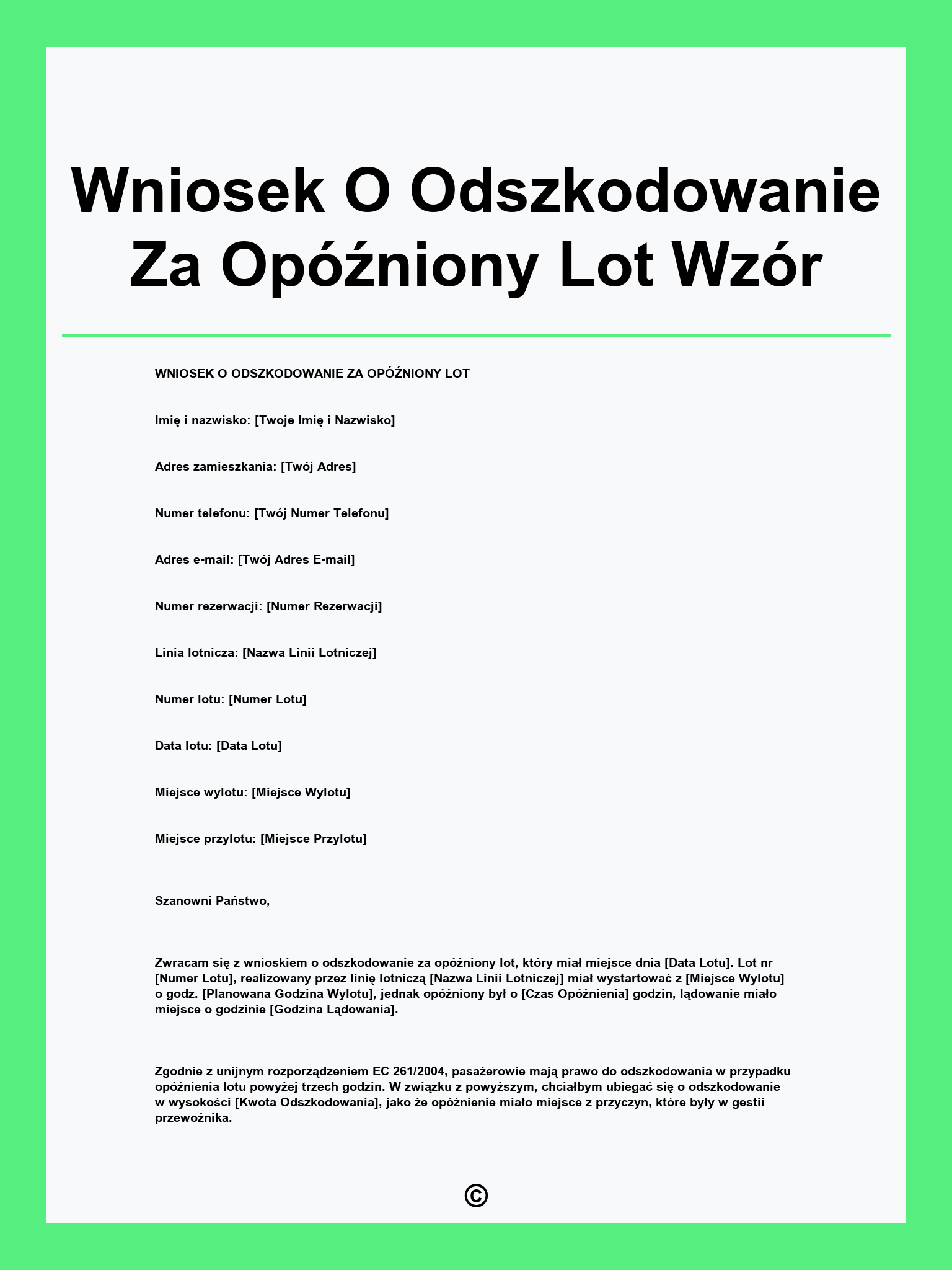 Wniosek O Odszkodowanie Za Opóźniony Lot Wzór
