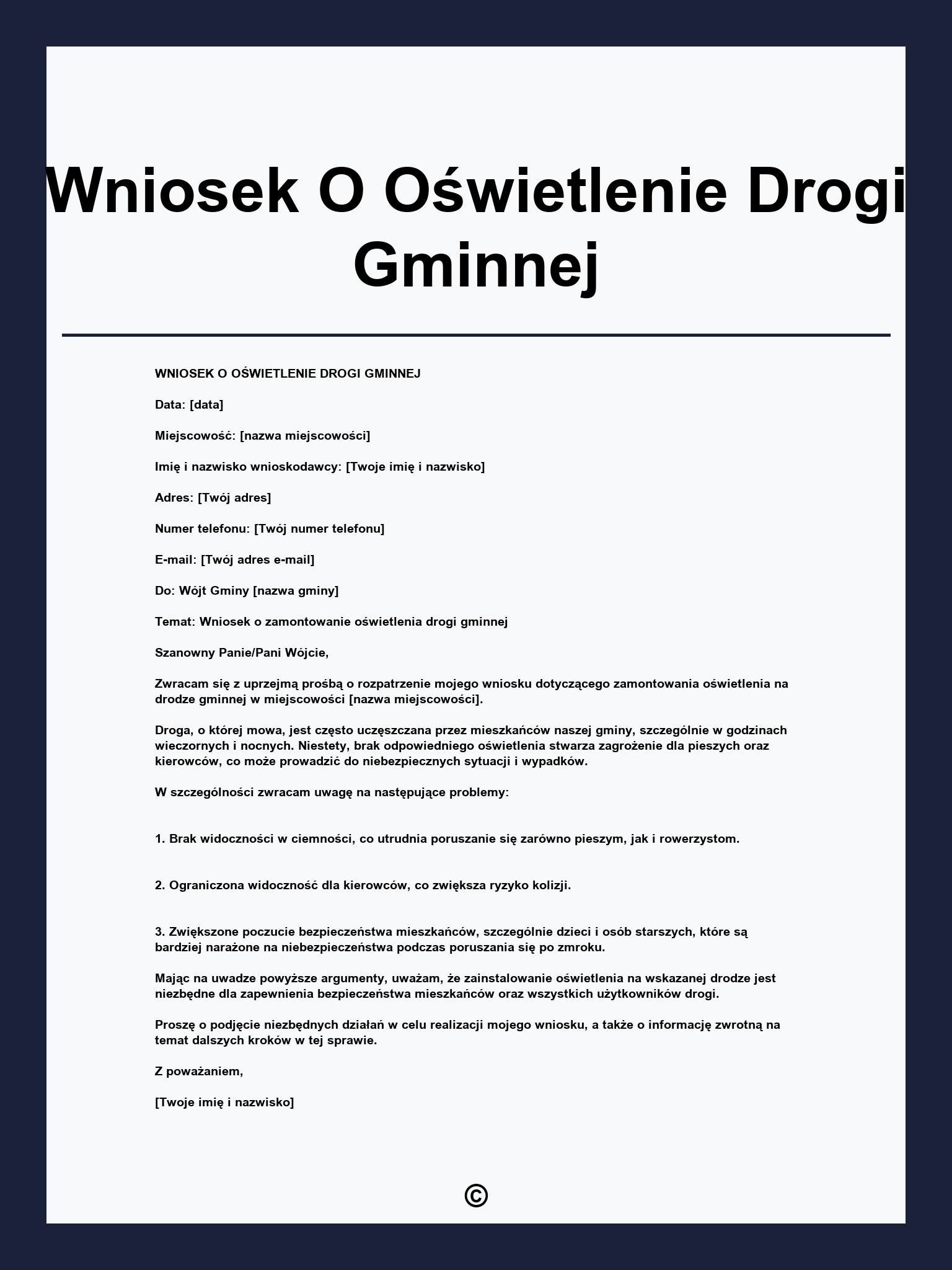 Wniosek O Oświetlenie Drogi Gminnej