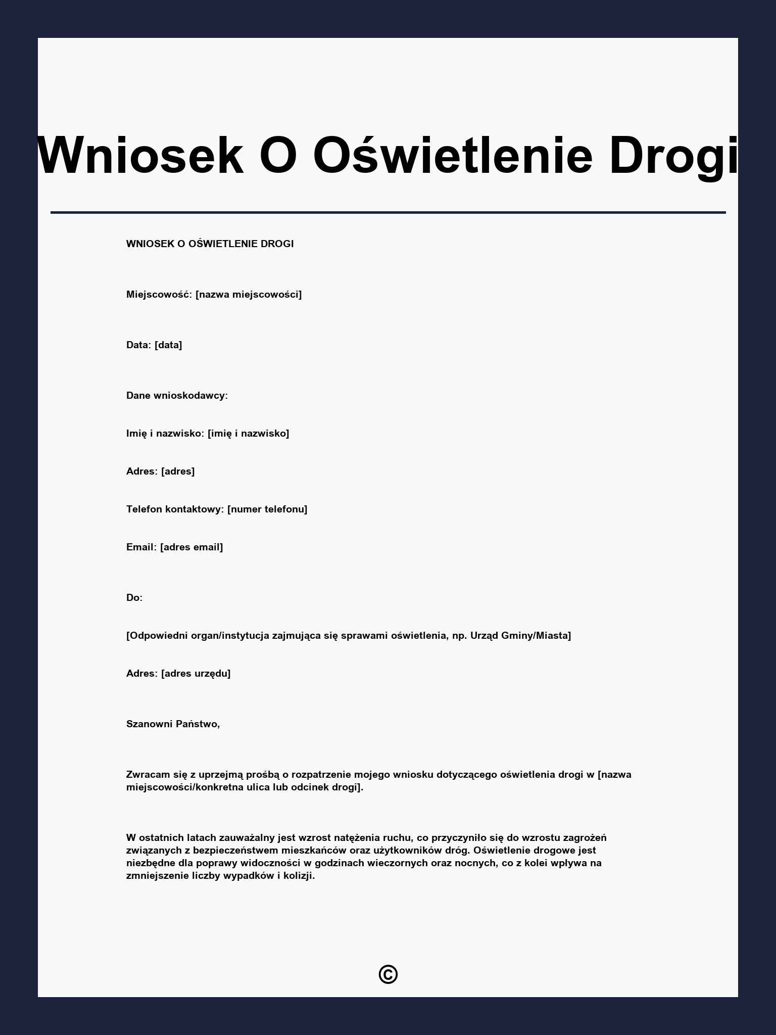 Wniosek O Oświetlenie Drogi