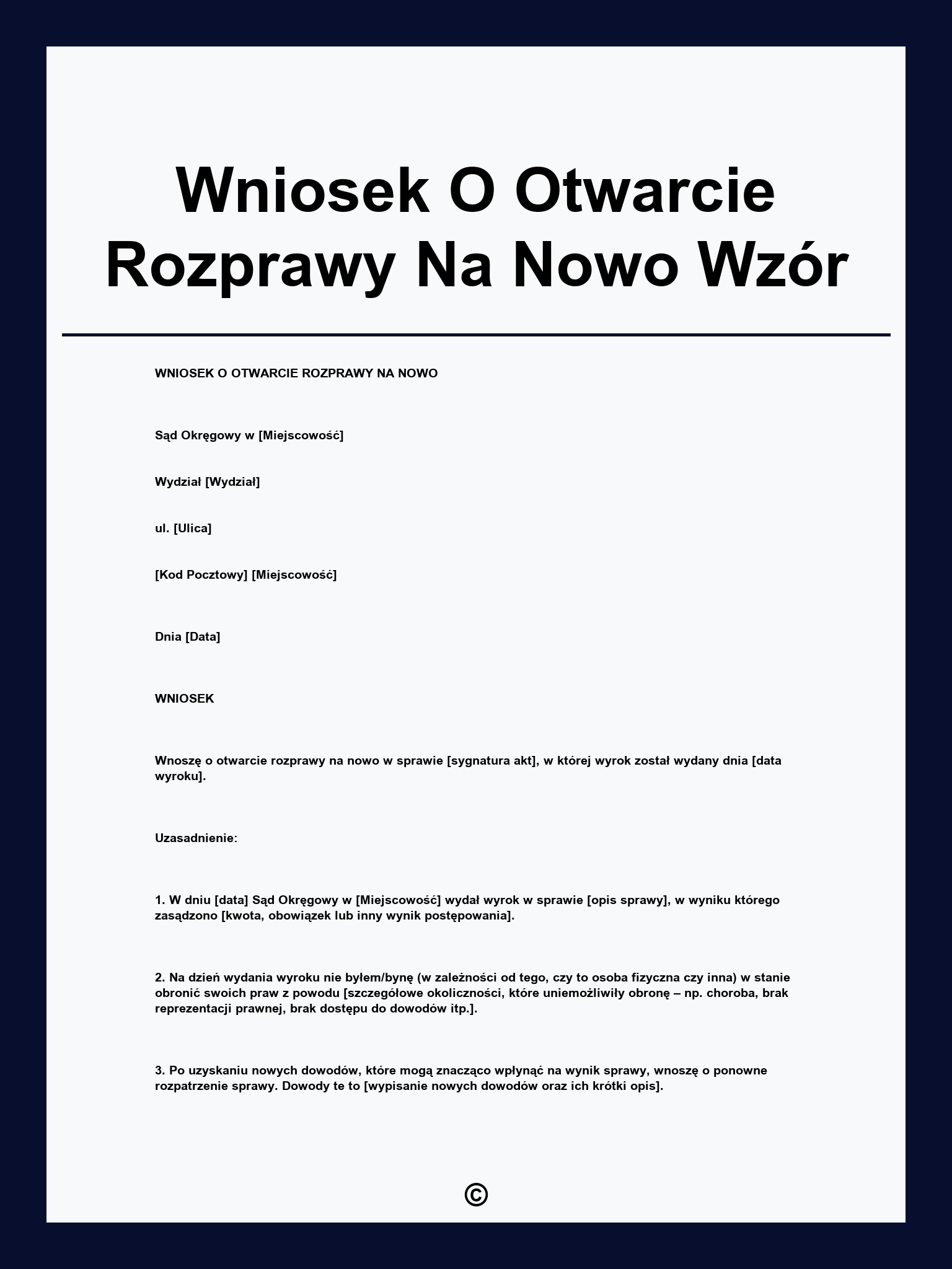 Wniosek O Otwarcie Rozprawy Na Nowo Wzór