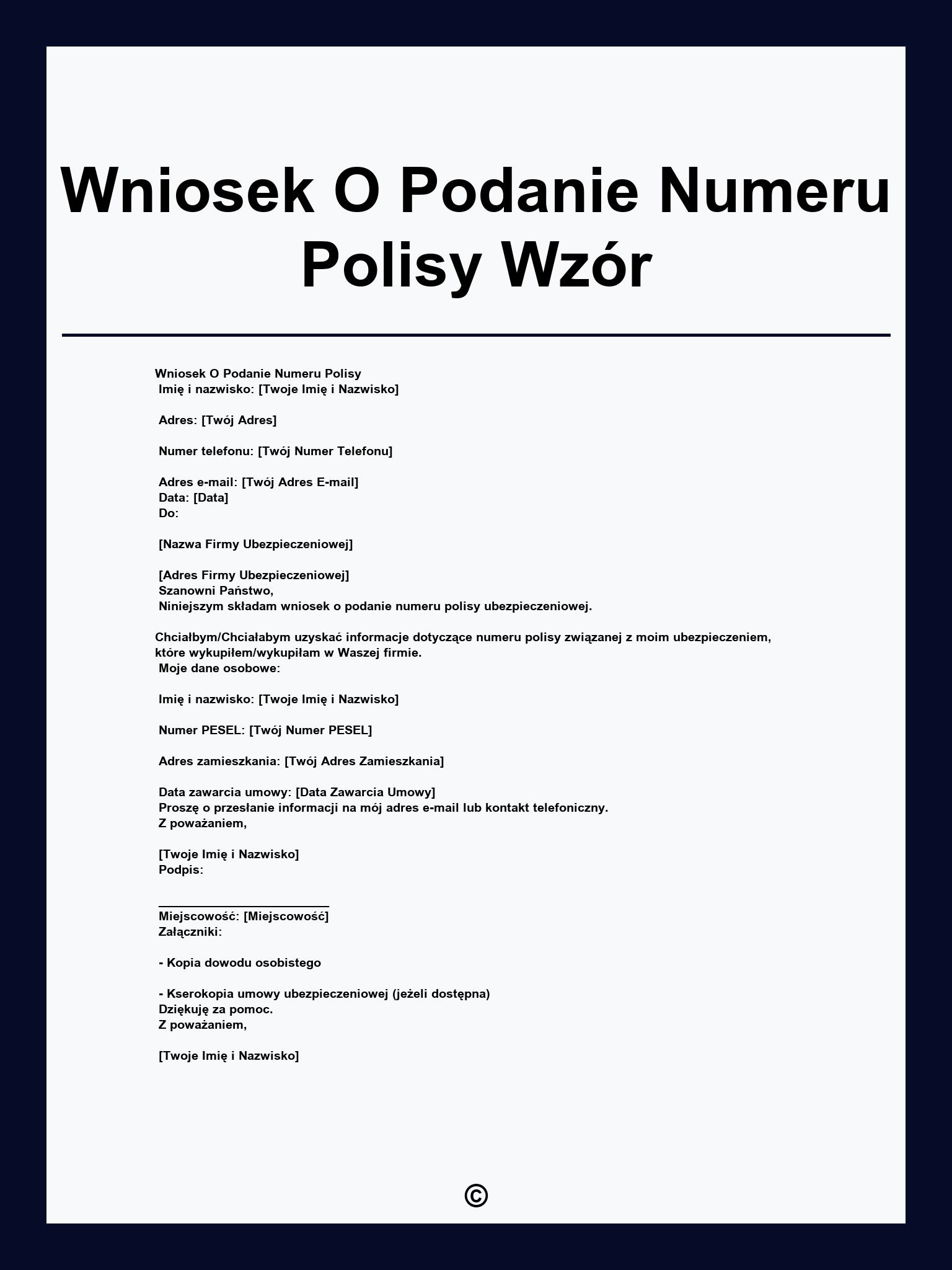 Wniosek O Podanie Numeru Polisy Wzór