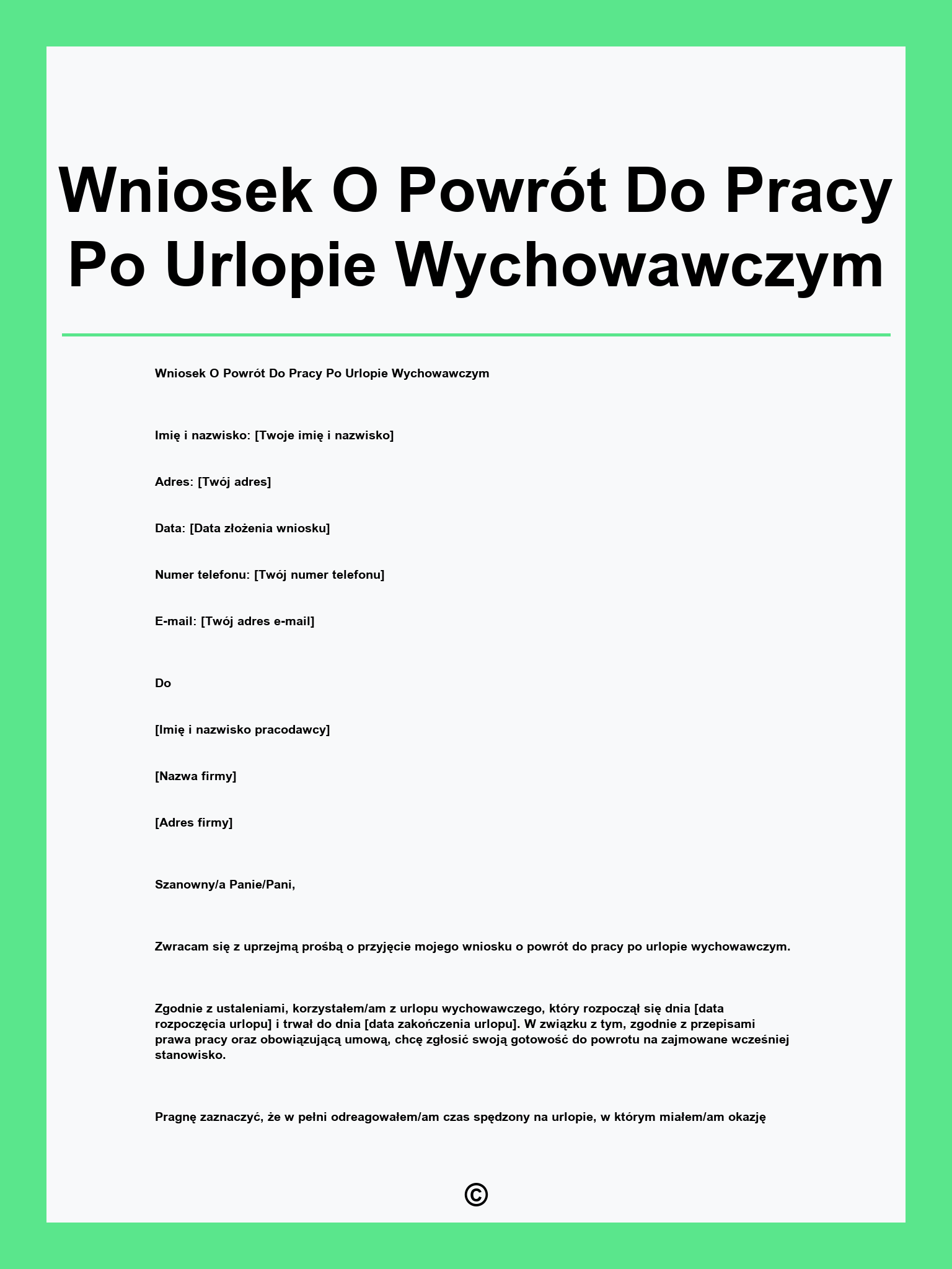 Wniosek O Powrót Do Pracy Po Urlopie Wychowawczym