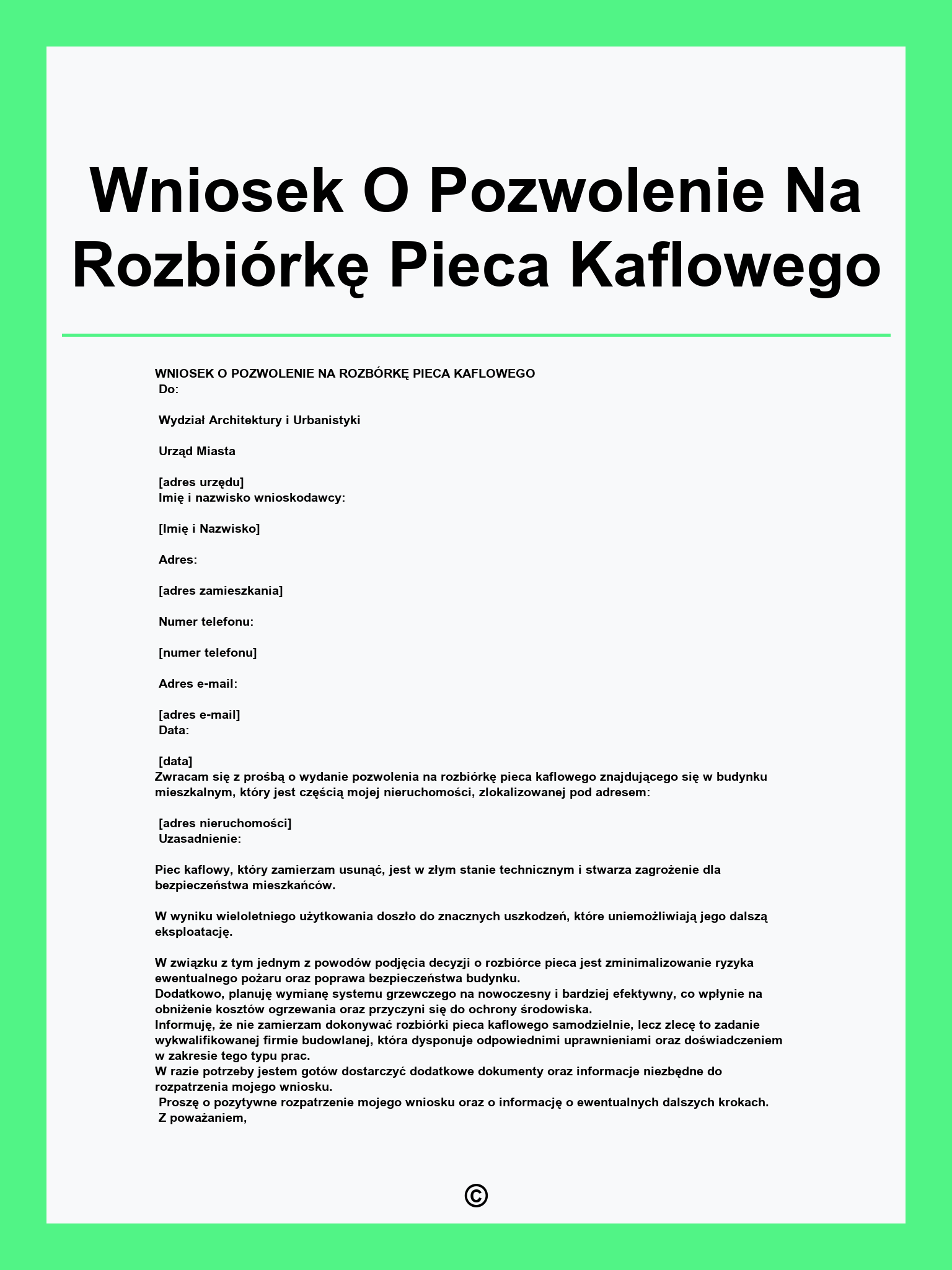Wniosek O Pozwolenie Na Rozbiórkę Pieca Kaflowego