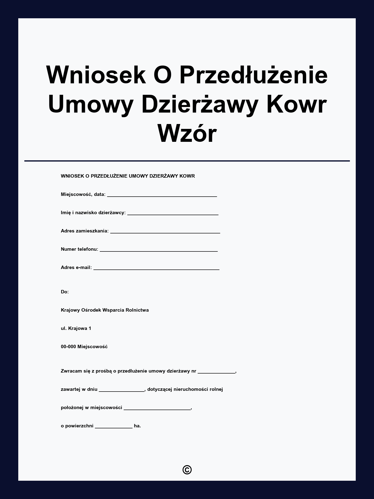 Wniosek O Przedłużenie Umowy Dzierżawy Kowr Wzór