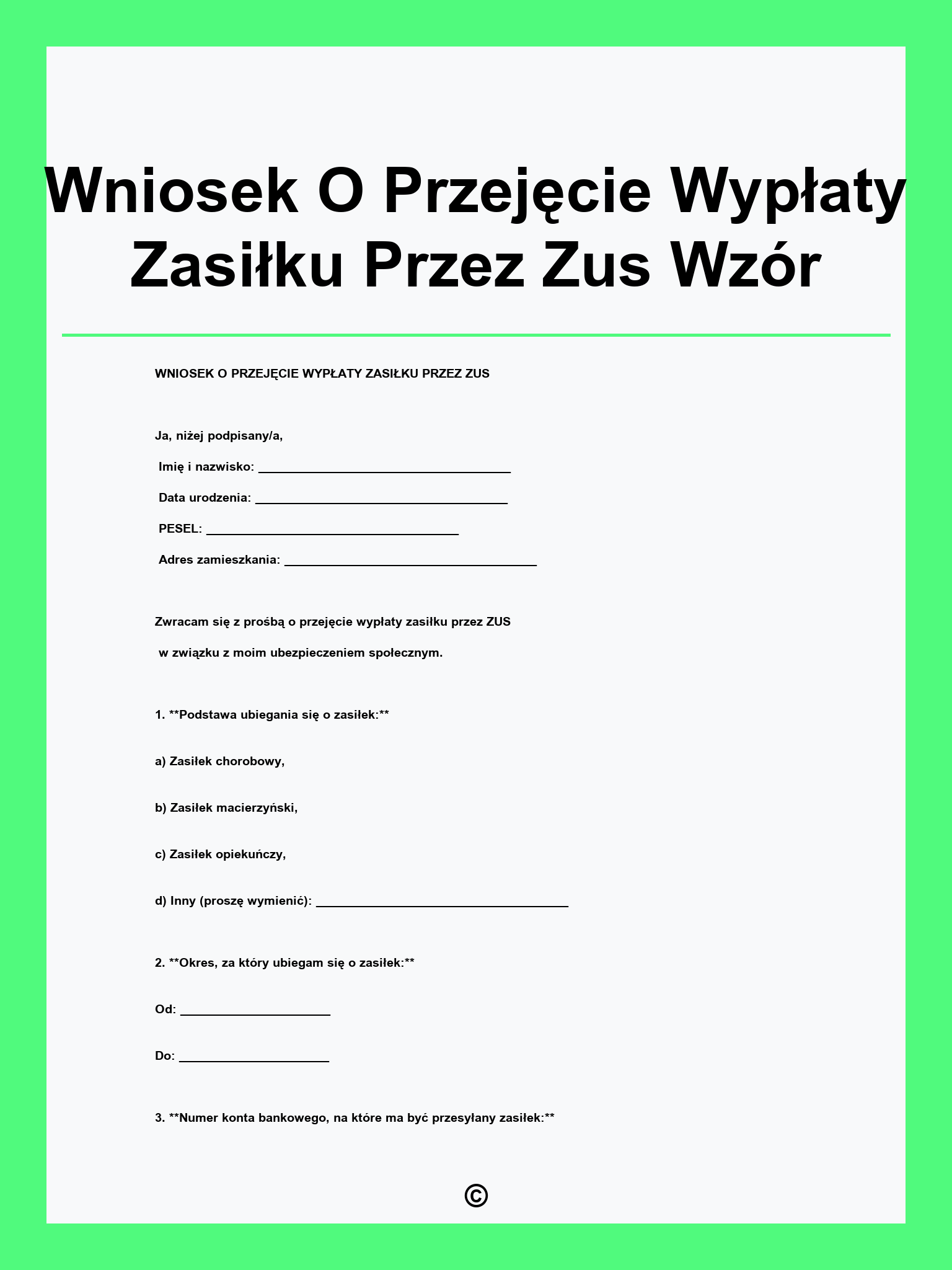 Wniosek O Przejęcie Wypłaty Zasiłku Przez Zus Wzór