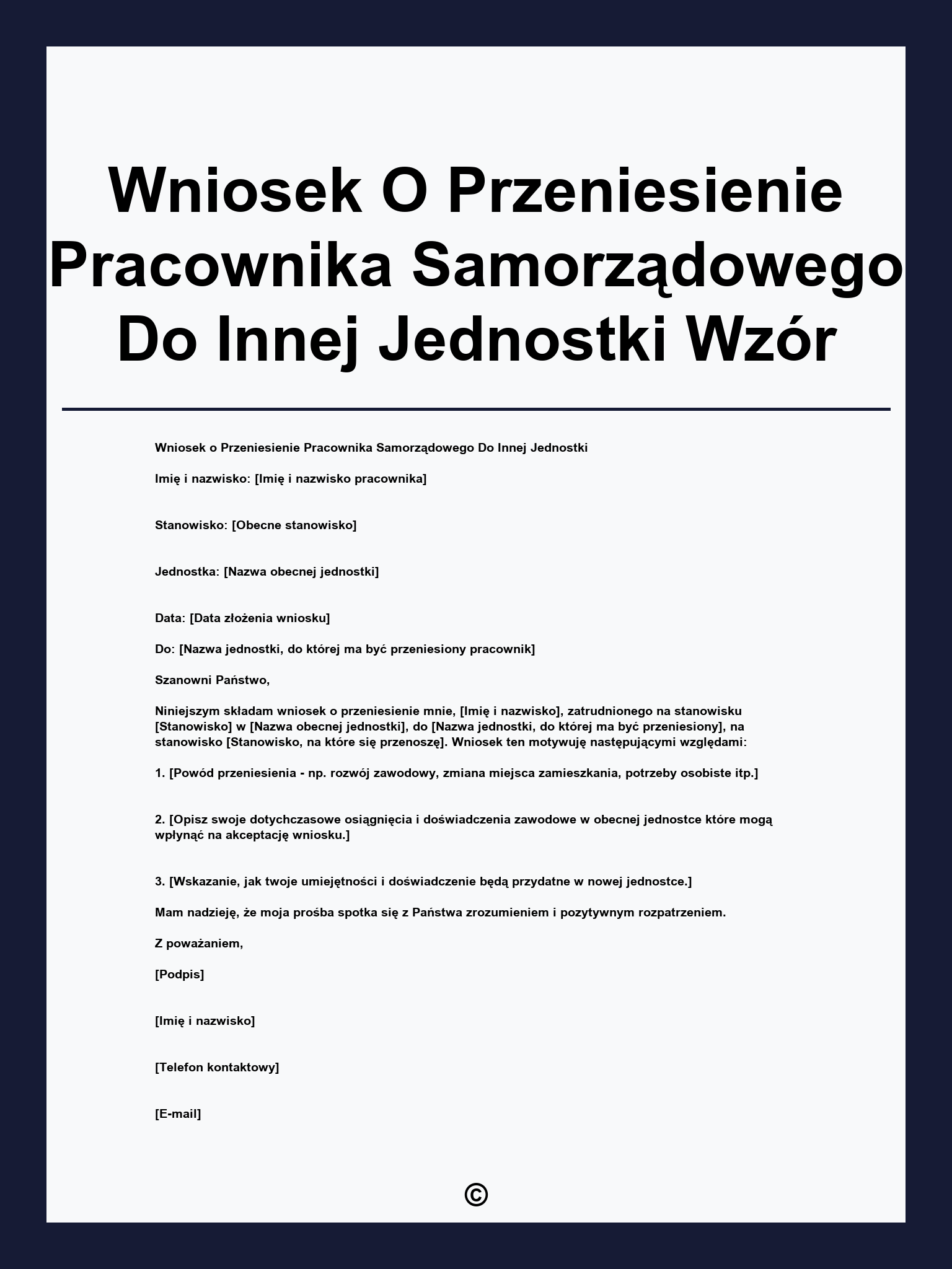 Wniosek O Przeniesienie Pracownika Samorządowego Do Innej Jednostki Wzór