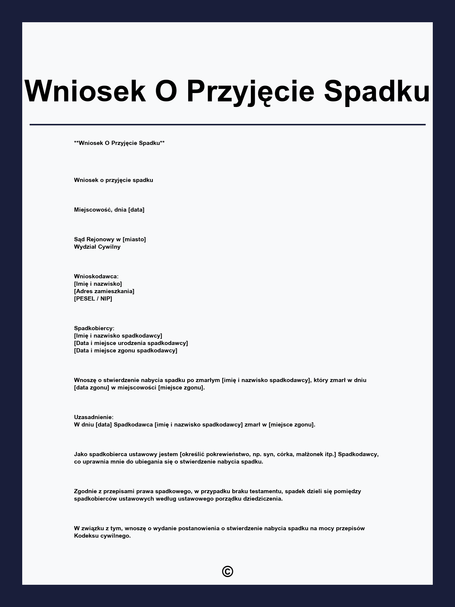 Wniosek O Przyjęcie Spadku
