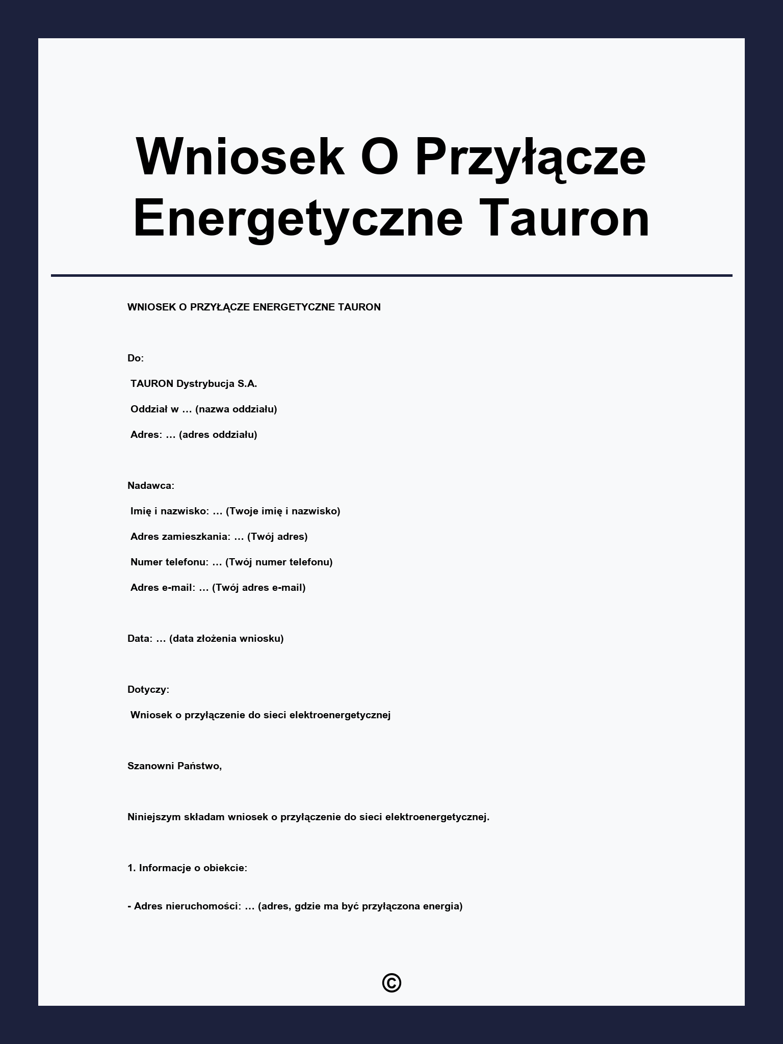 Wniosek O Przyłącze Energetyczne Tauron