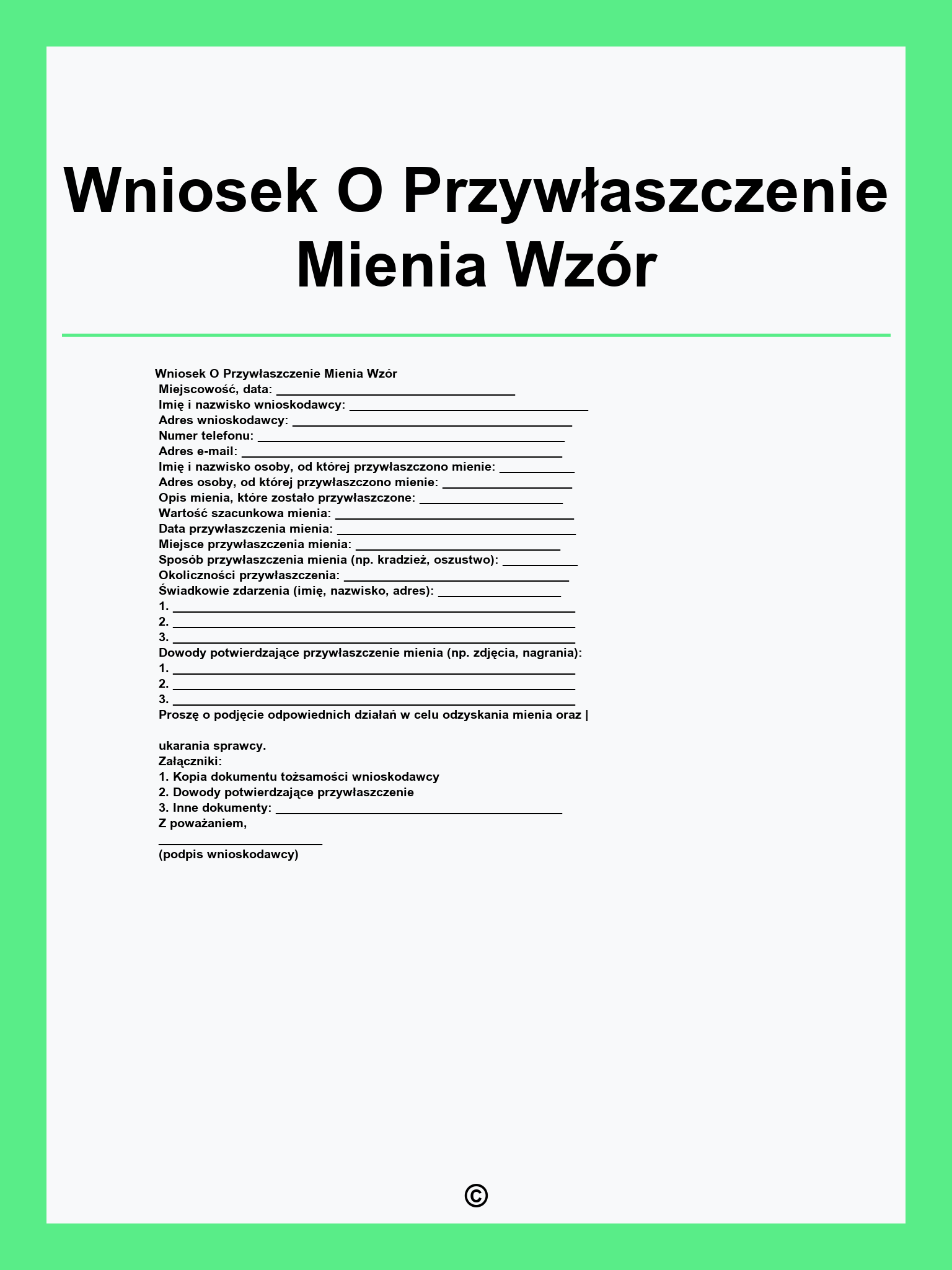 Wniosek O Przywłaszczenie Mienia Wzór