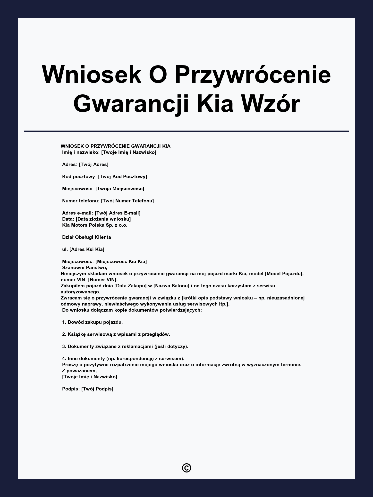 Wniosek O Przywrócenie Gwarancji Kia Wzór