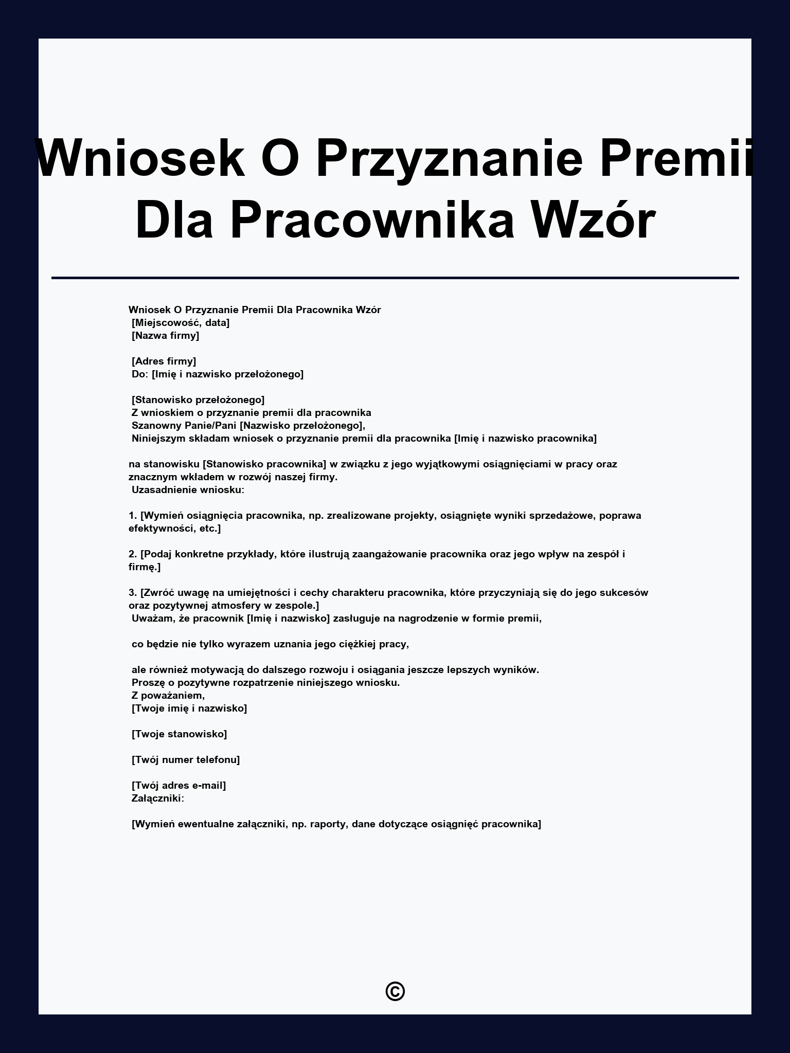 Wniosek O Przyznanie Premii Dla Pracownika Wzór