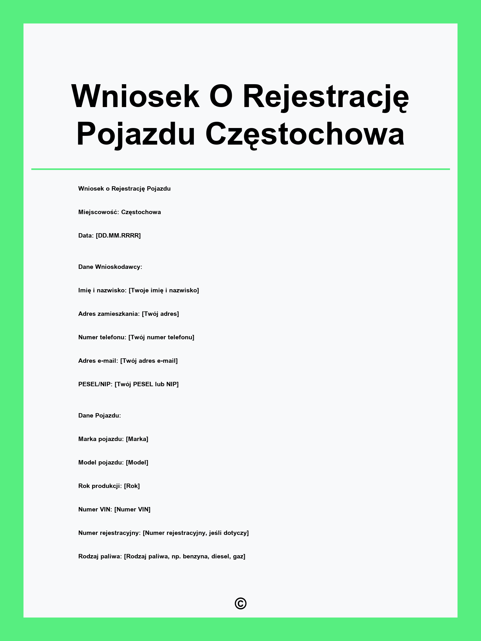 Wniosek O Rejestrację Pojazdu Częstochowa