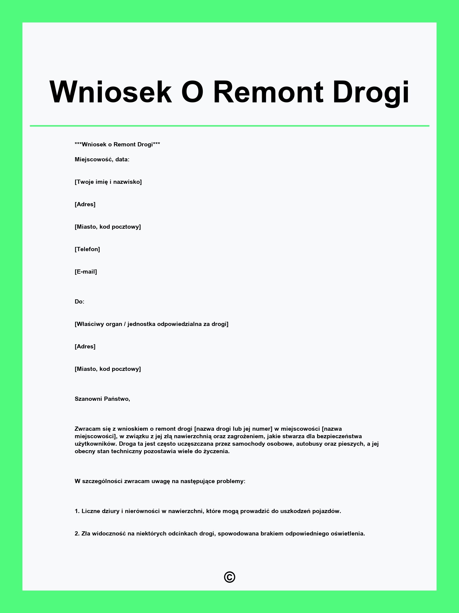 Wniosek O Remont Drogi