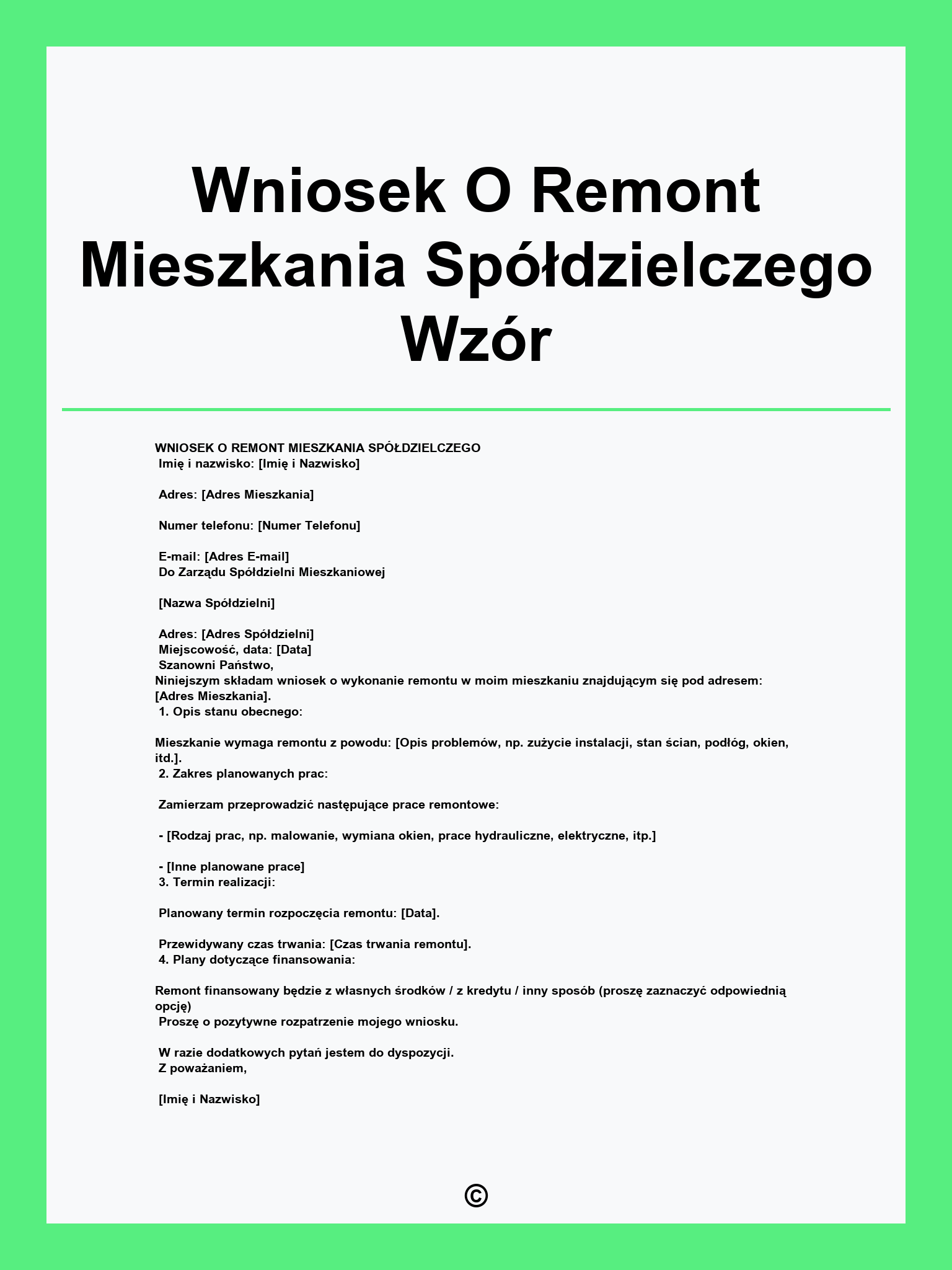 Wniosek O Remont Mieszkania Spółdzielczego Wzór