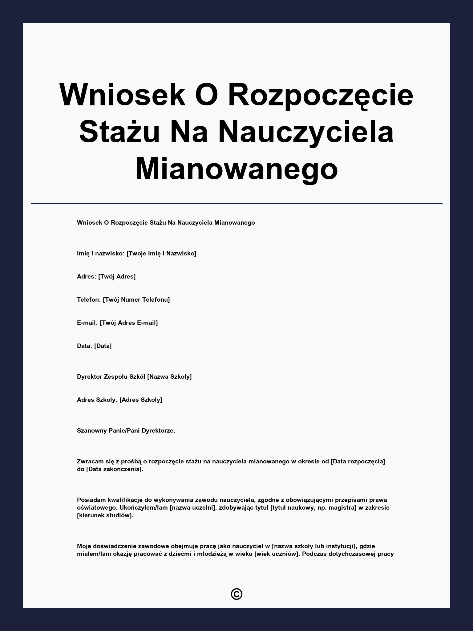 Wniosek O Rozpoczęcie Stażu Na Nauczyciela Mianowanego