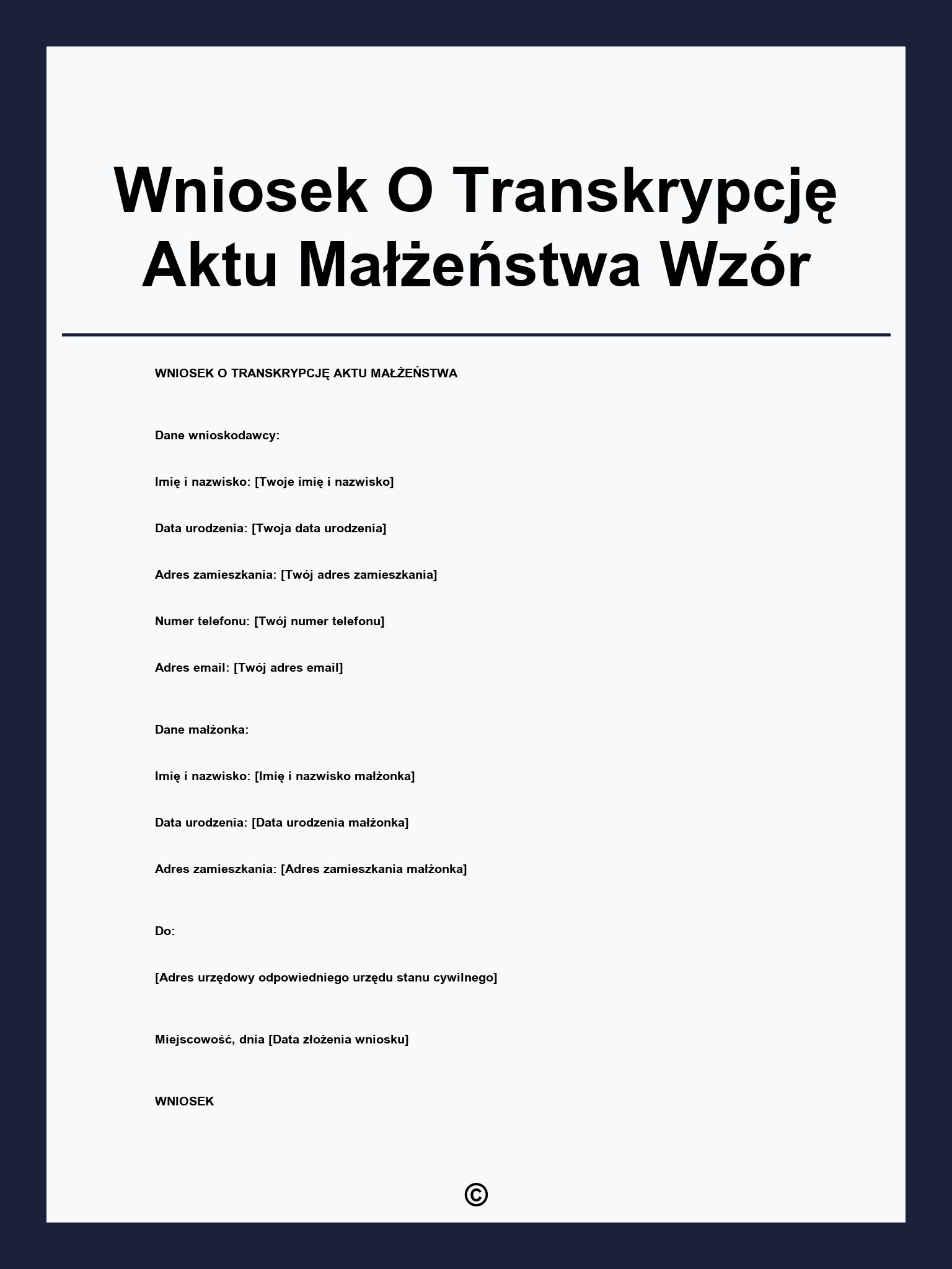 Wniosek O Transkrypcję Aktu Małżeństwa Wzór