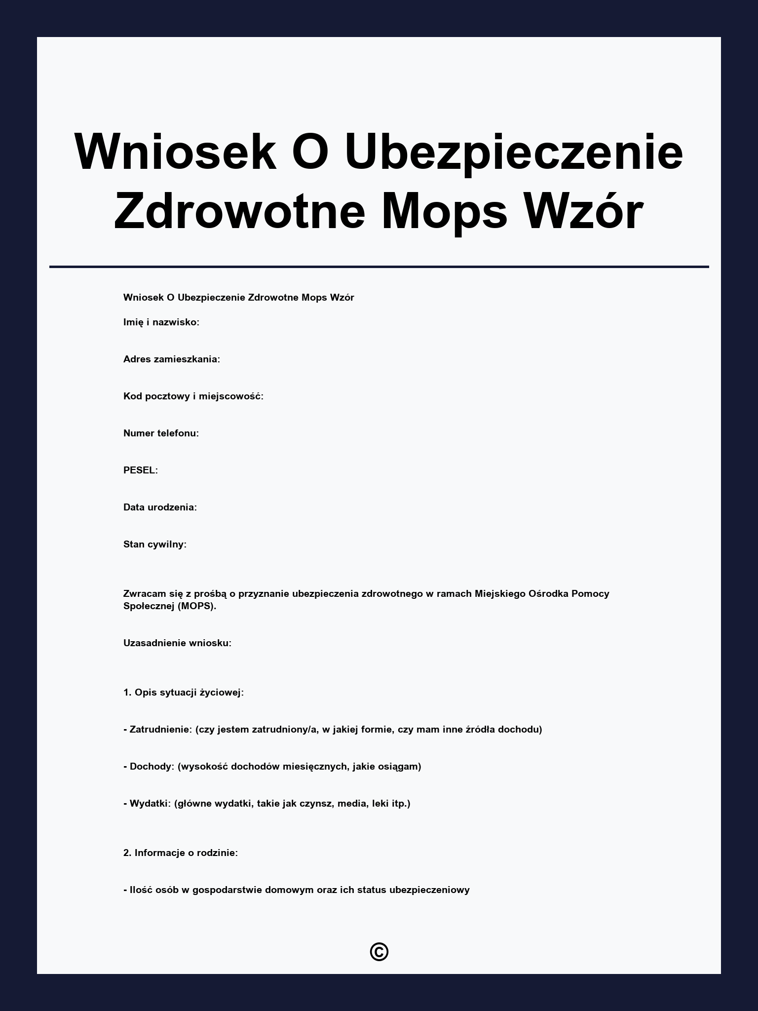 Wniosek O Ubezpieczenie Zdrowotne Mops Wzór